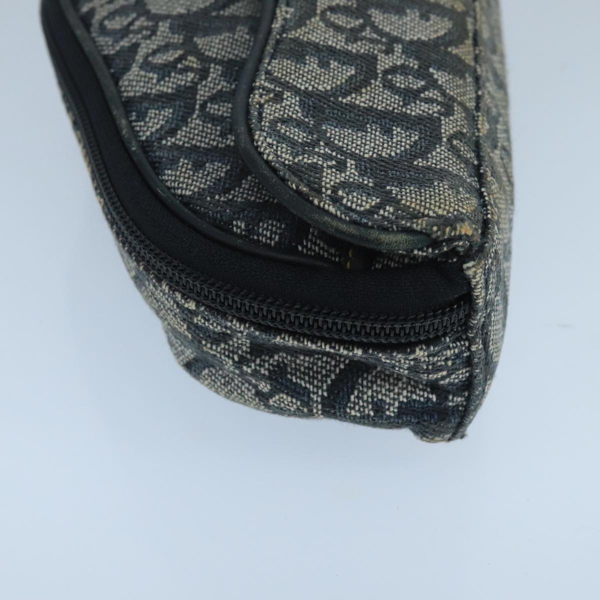 Christian Dior Trotter Canvas Pouch Navy Gold Auth 104571