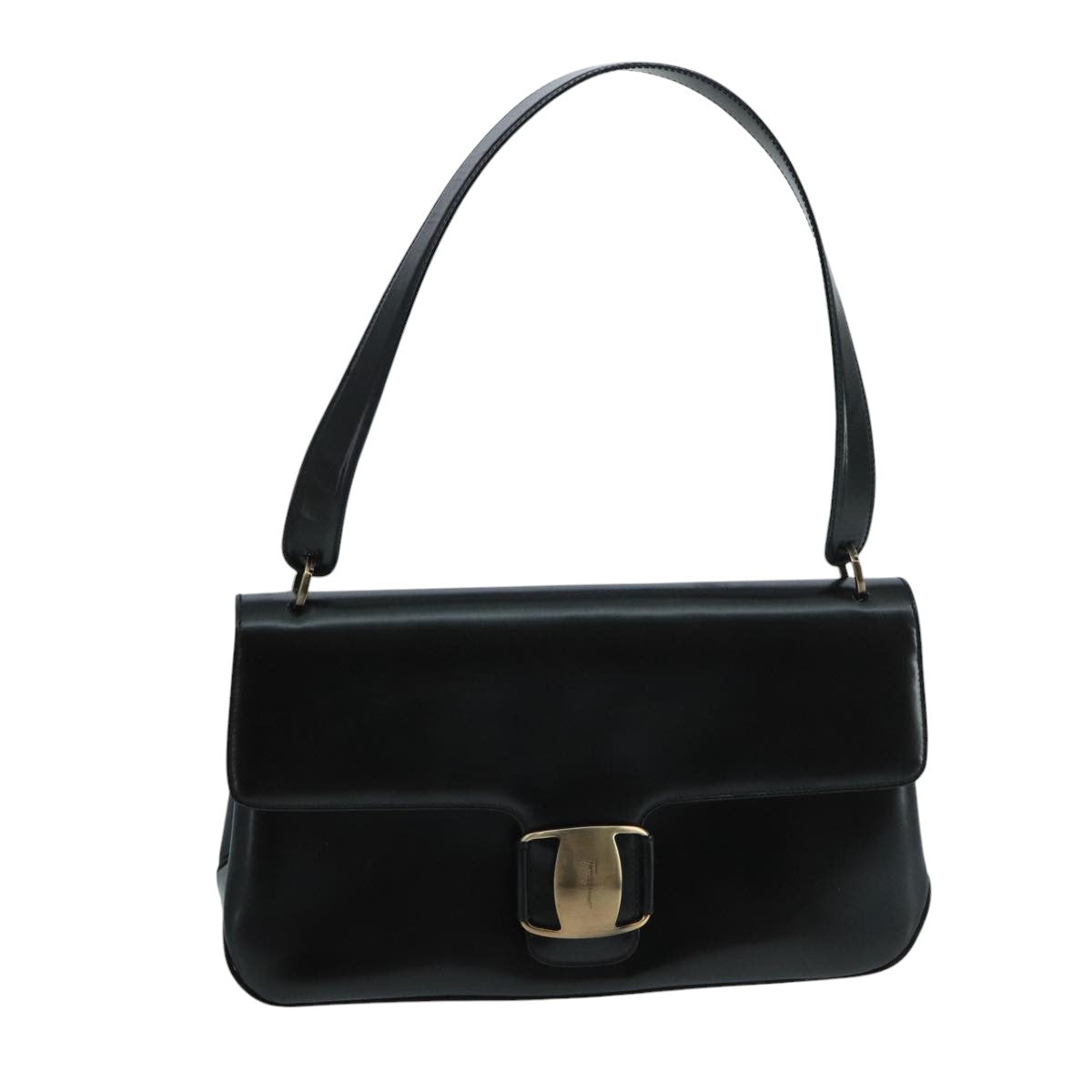 Salvatore Ferragamo Vala Shoulder Bag Leather Black Auth 104606