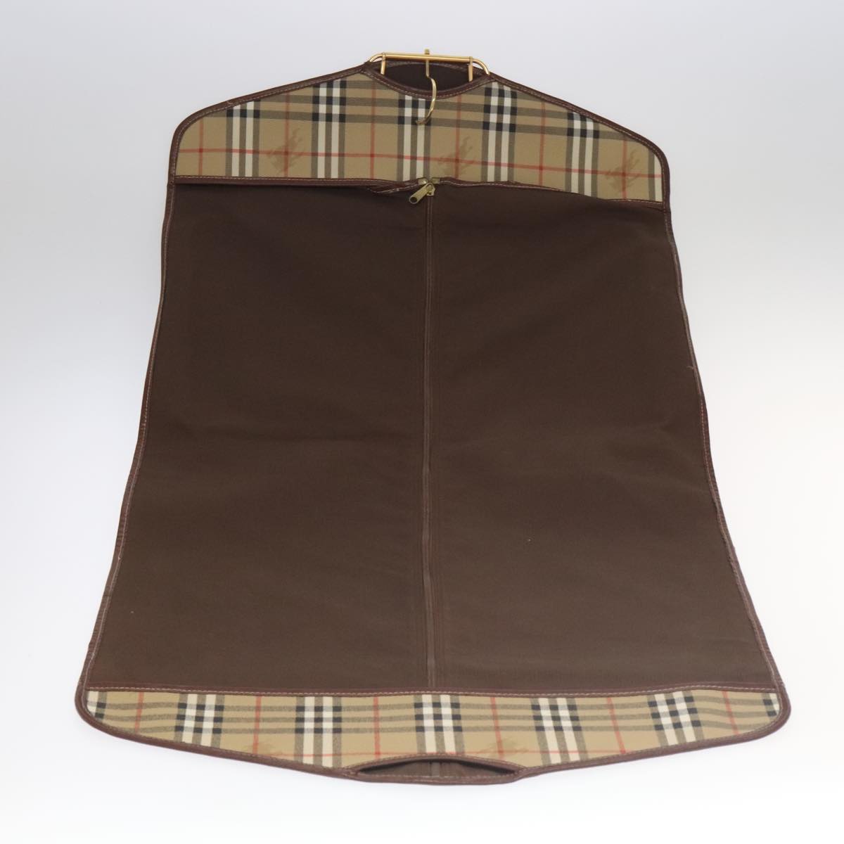 Burberrys Nova Check Garment Cover PVC Leather Beige Brown gold Auth 104623