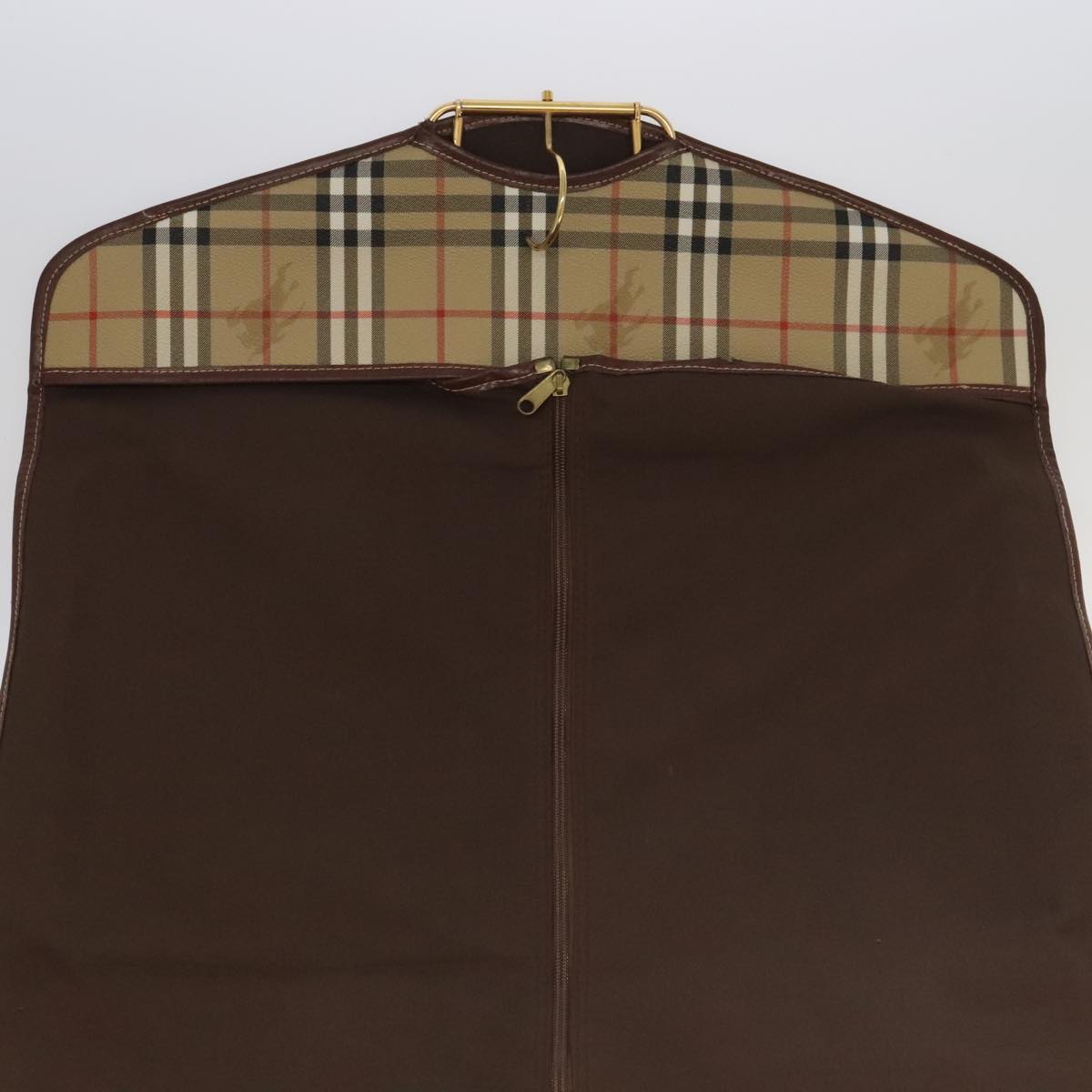 Burberrys Nova Check Garment Cover PVC Leather Beige Brown gold Auth 104623