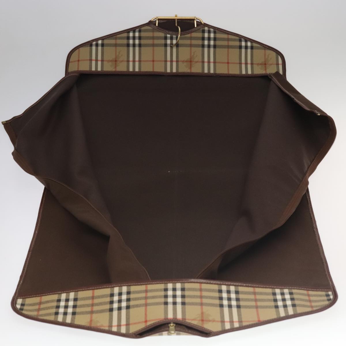 Burberrys Nova Check Garment Cover PVC Leather Beige Brown gold Auth 104623