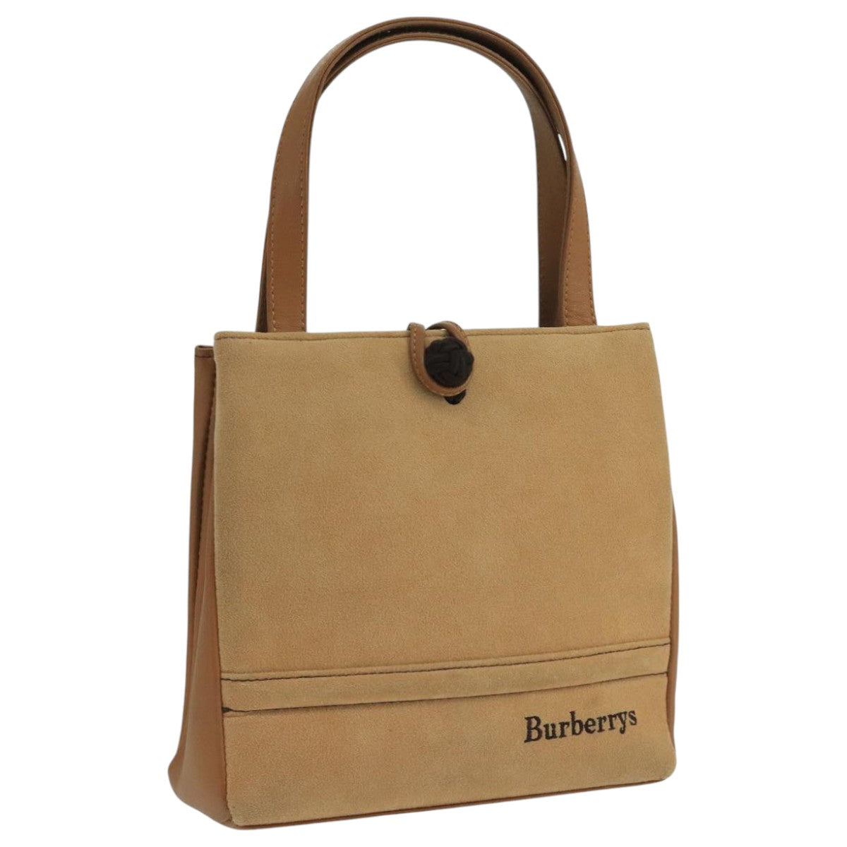 Burberrys Hand Bag Leather Suede Beige Auth 104635