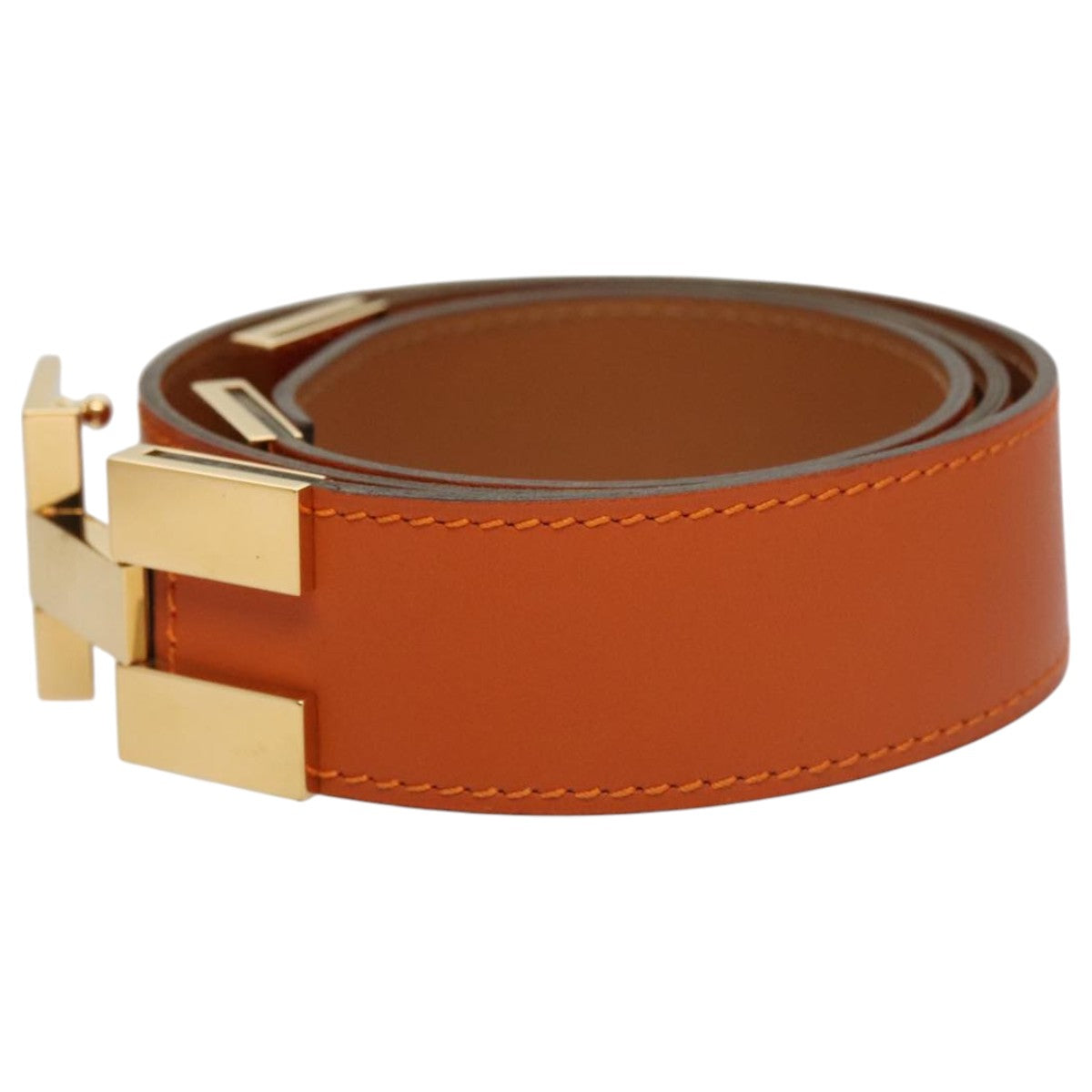 HERMES Belt Leather 31.1"""""""" Orange Auth 104685