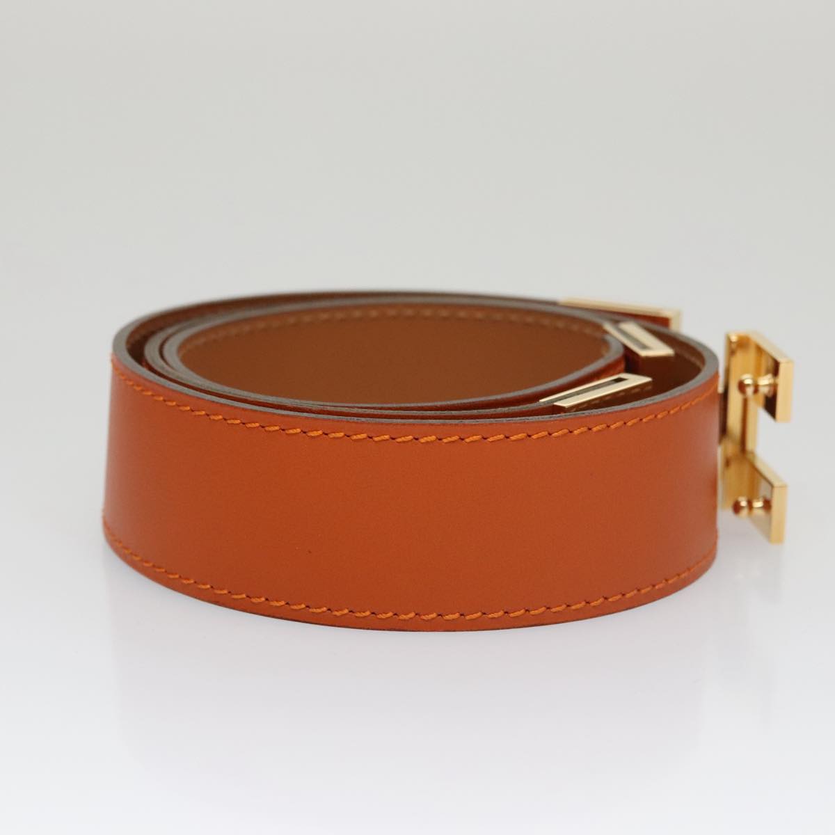 HERMES Belt Leather 31.1"""""""" Orange Auth 104685