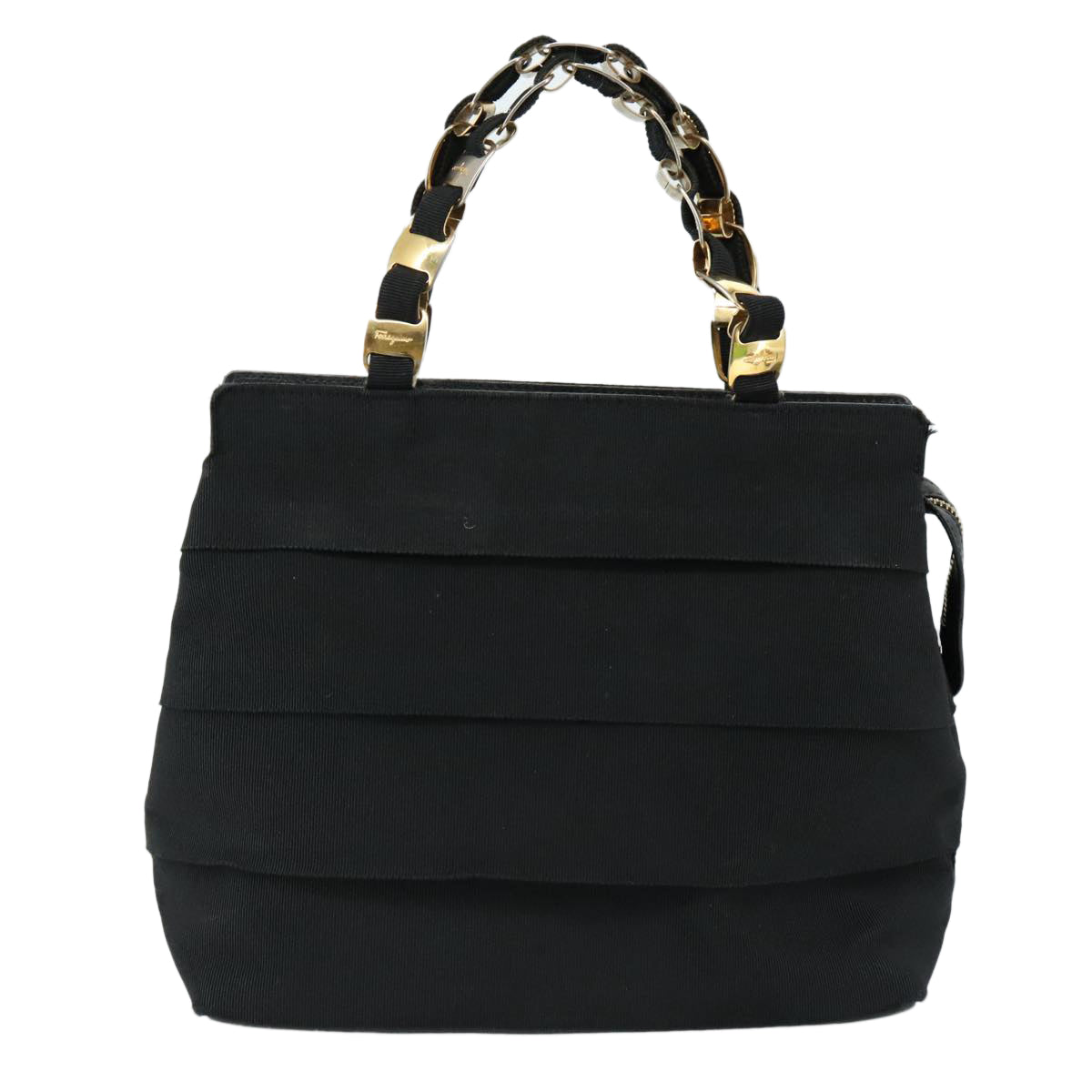 Salvatore Ferragamo Vala Hand Bag Canvas Black Auth 104705