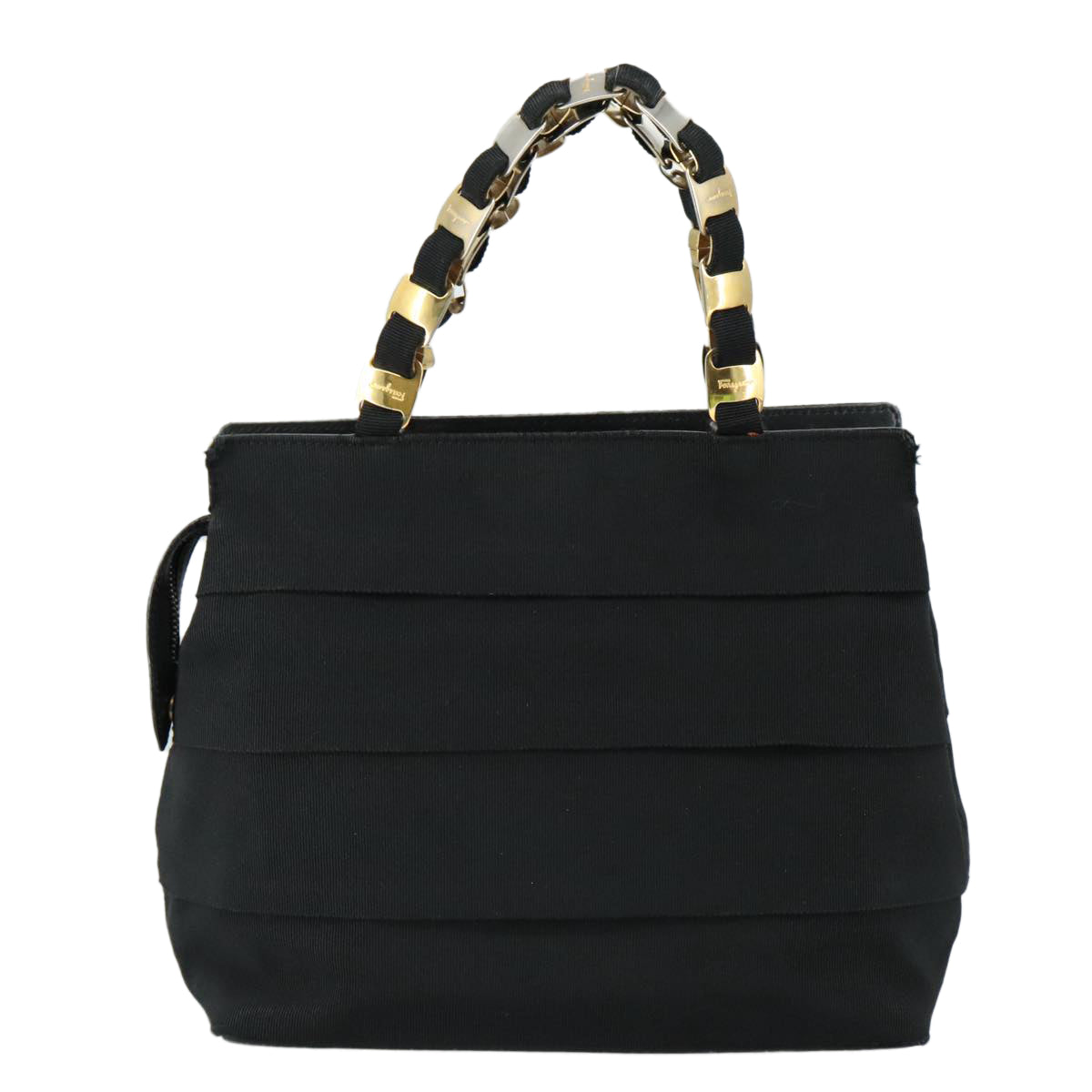 Salvatore Ferragamo Vala Hand Bag Canvas Black Auth 104705