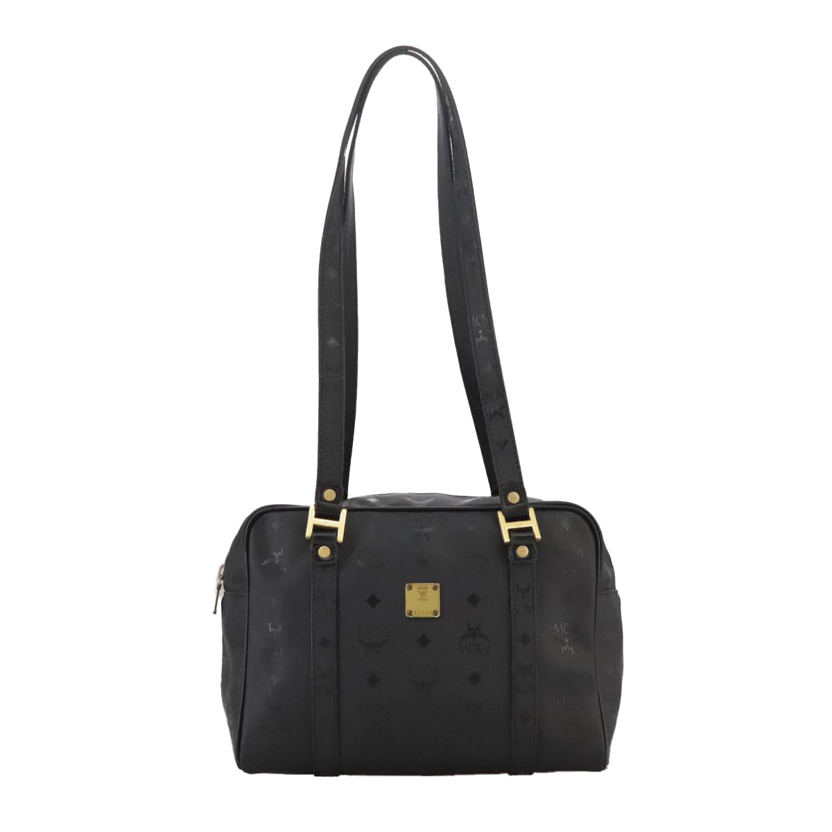MCM Vicetos Logogram Shoulder Bag PVC Black Auth 104709