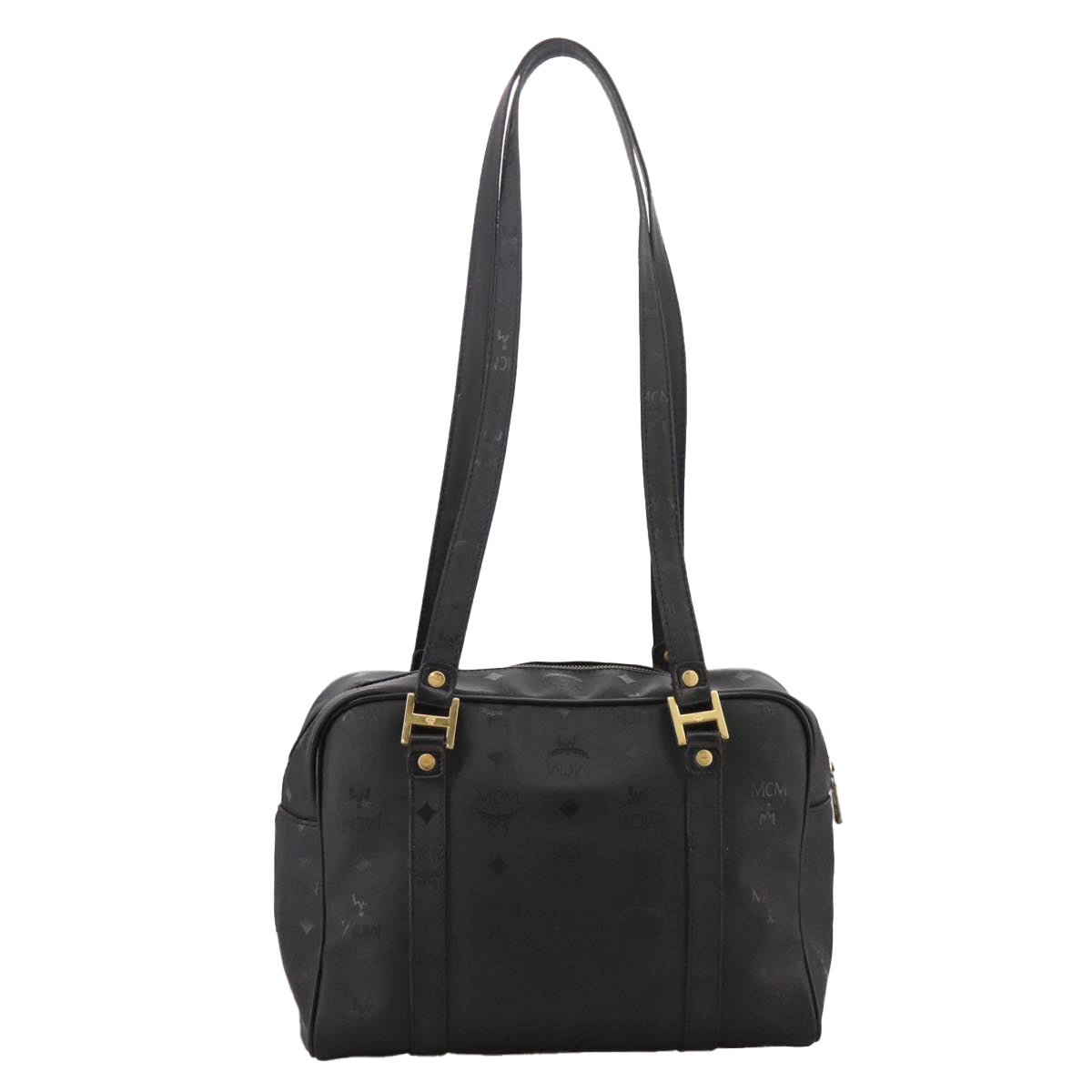 MCM Vicetos Logogram Shoulder Bag PVC Black Auth 104709