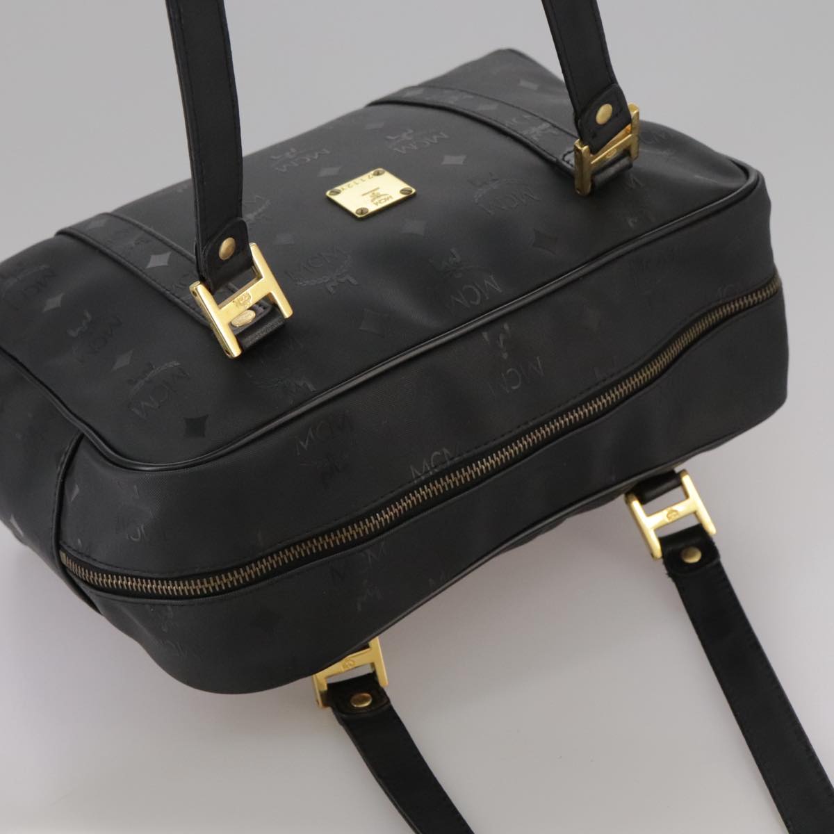 MCM Vicetos Logogram Shoulder Bag PVC Black Auth 104709