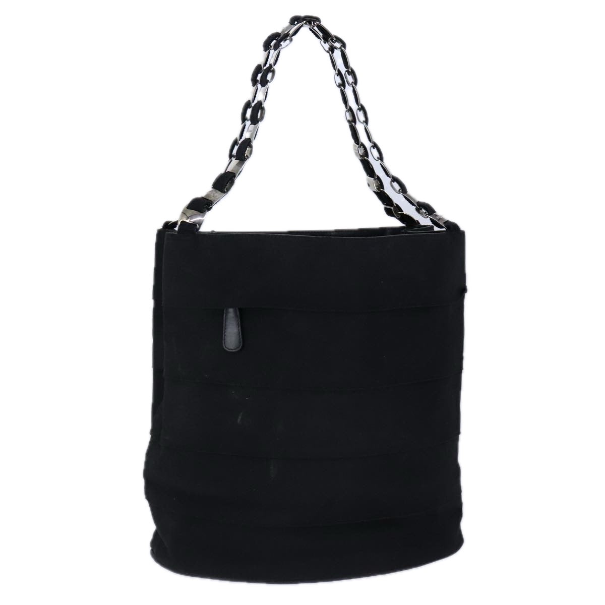 Salvatore Ferragamo Chain Tote Bag Canvas Black Silver Auth 104710
