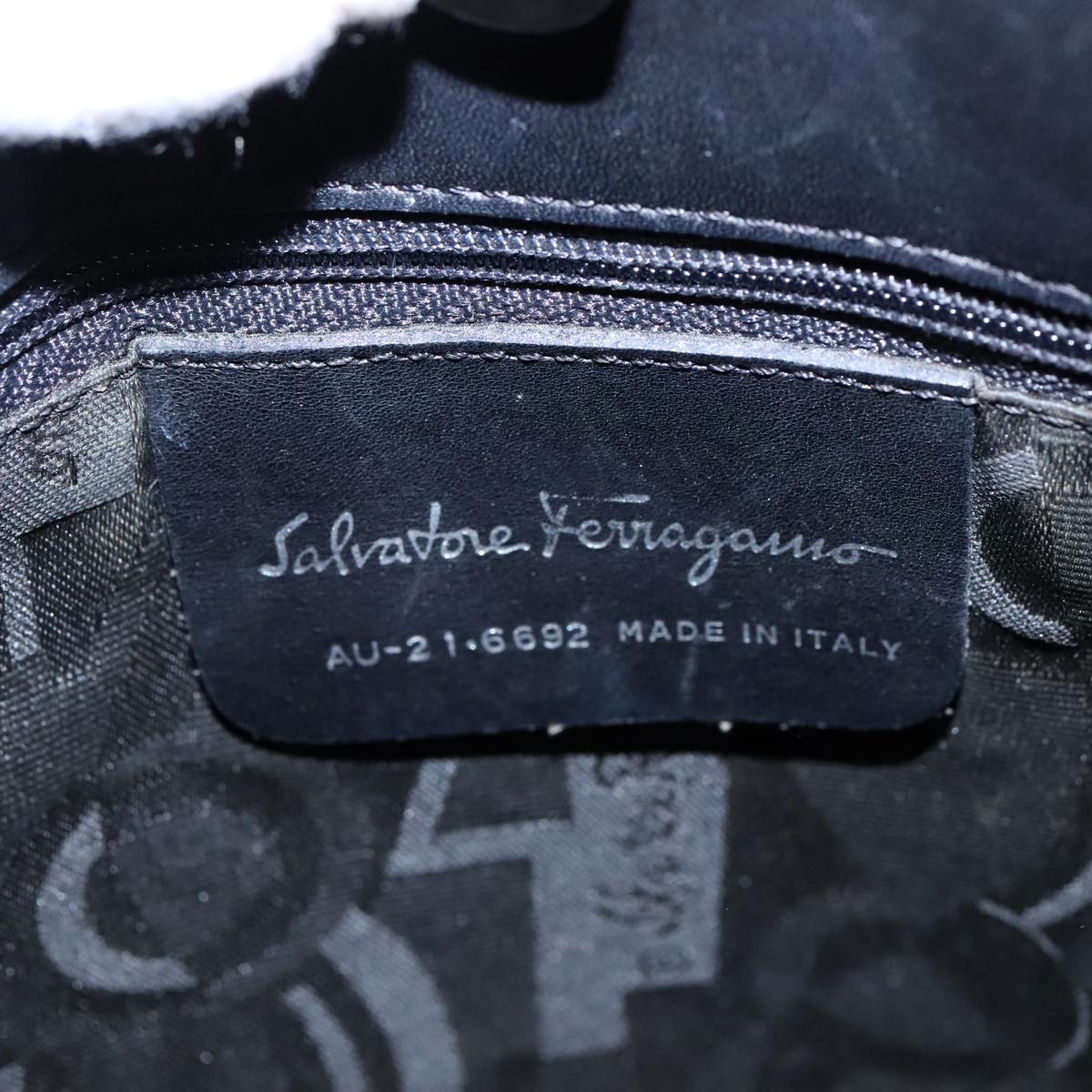 Salvatore Ferragamo Chain Tote Bag Canvas Black Silver Auth 104710