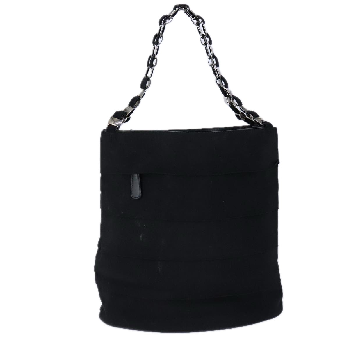 Salvatore Ferragamo Chain Tote Bag Canvas Black Silver Auth 104710