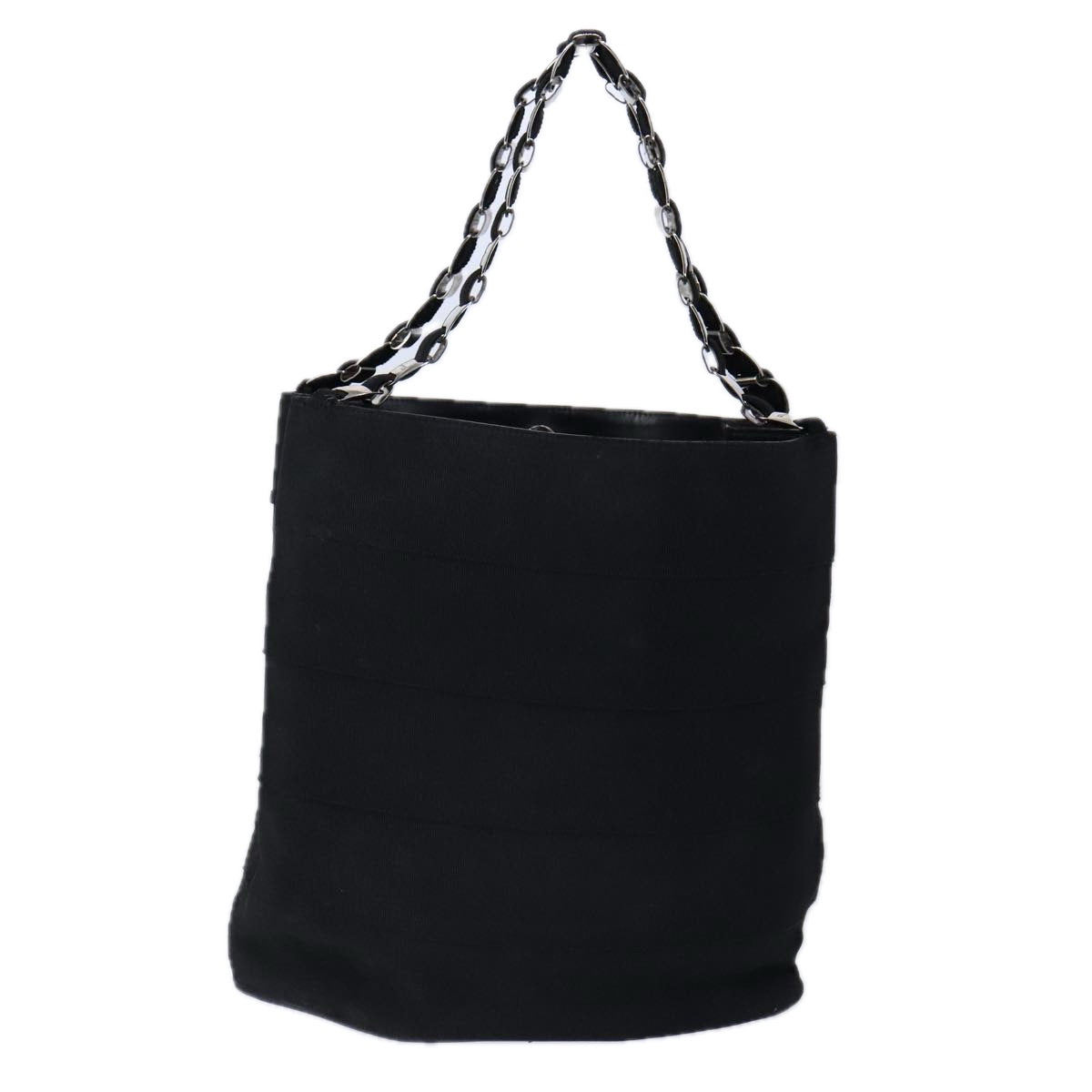 Salvatore Ferragamo Chain Tote Bag Canvas Black Silver Auth 104710