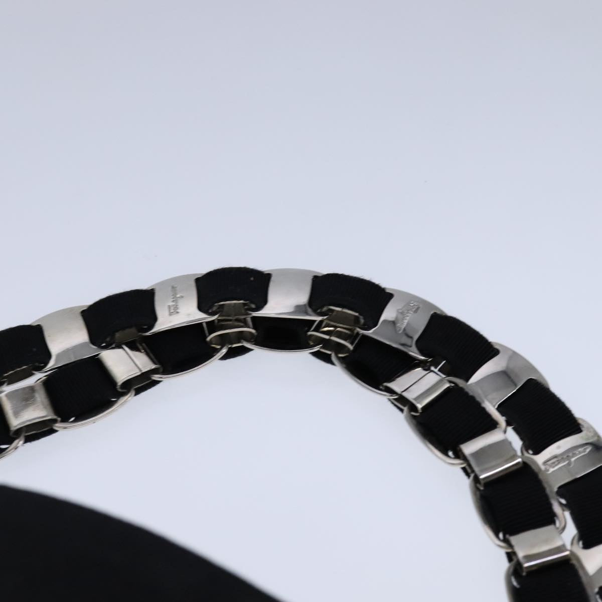 Salvatore Ferragamo Chain Tote Bag Canvas Black Silver Auth 104710