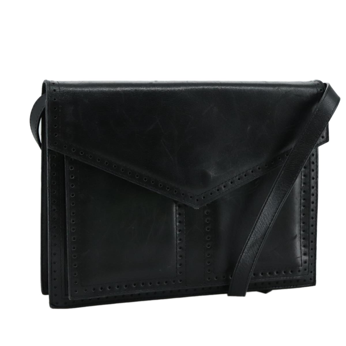 SAINT LAURENT Shoulder Bag Leather Black Auth 104721
