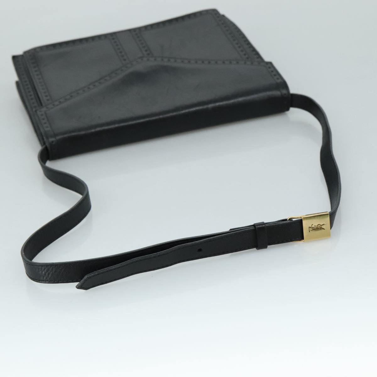 SAINT LAURENT Shoulder Bag Leather Black Auth 104721