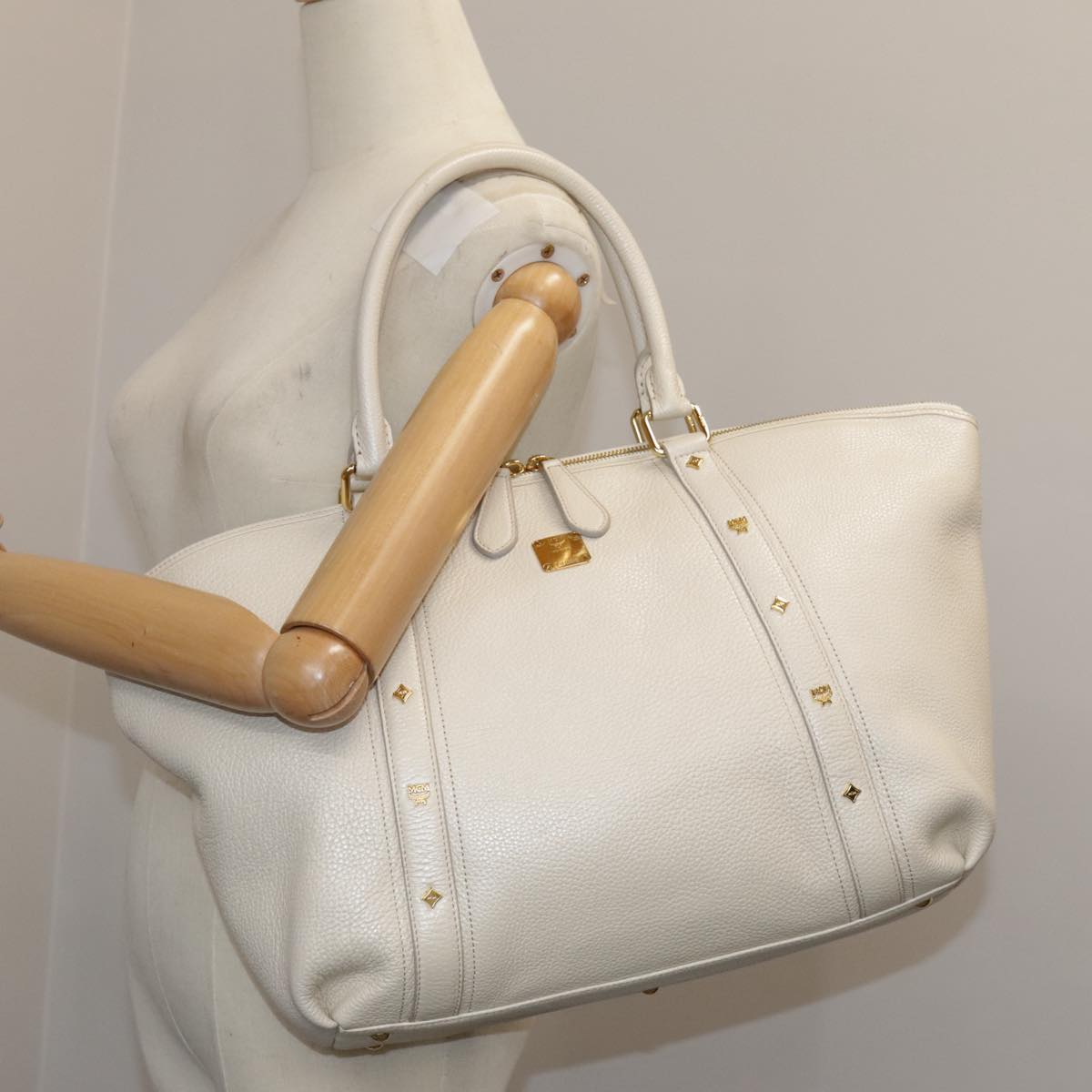 MCM Tote Bag Leather White Auth 104772