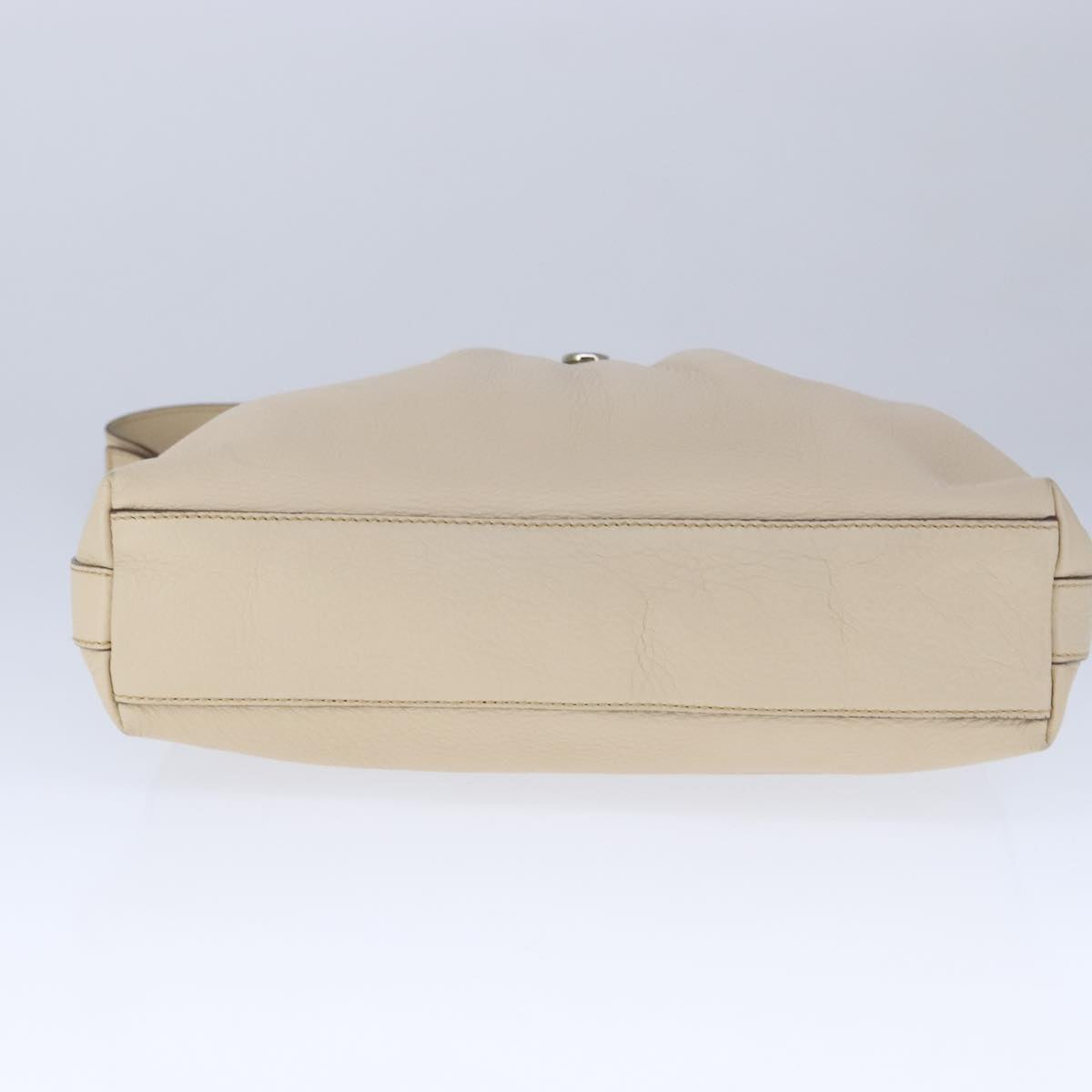Salvatore Ferragamo Gancini Shoulder Bag Leather Beige Silver Auth 104818