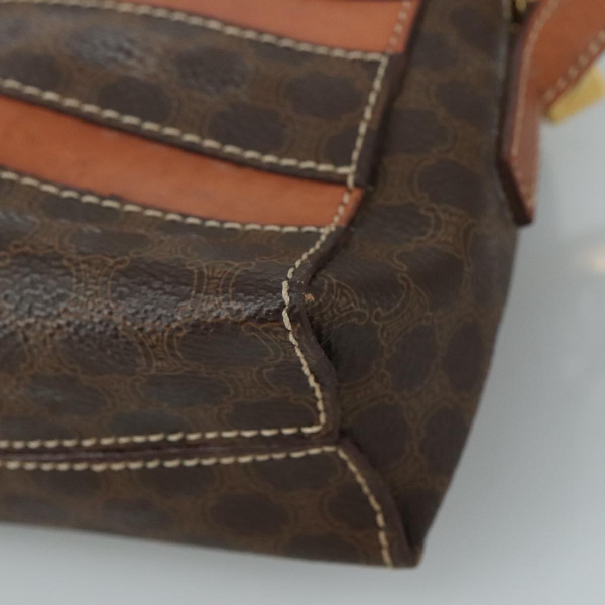 CELINE Macadam Canvas Shoulder Bag PVC Leather Brown Auth 104853