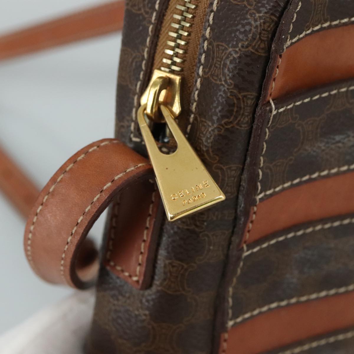 CELINE Macadam Canvas Shoulder Bag PVC Leather Brown Auth 104853