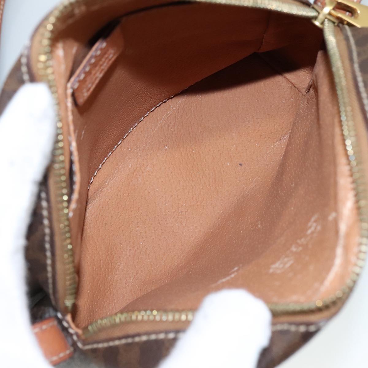 CELINE Macadam Canvas Shoulder Bag PVC Leather Brown Auth 104853
