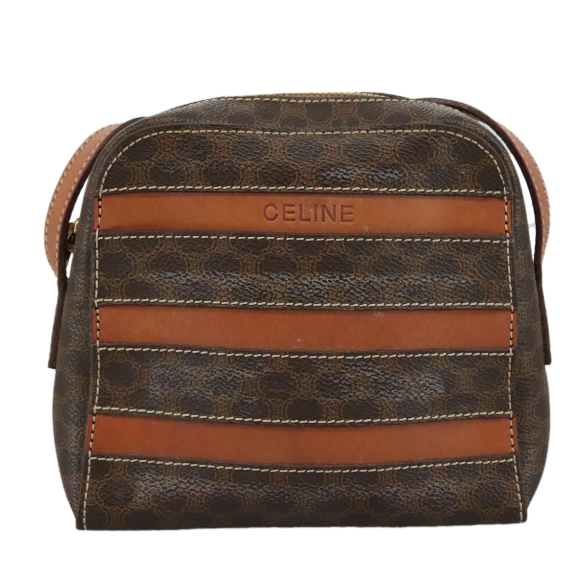 CELINE Macadam Canvas Shoulder Bag PVC Leather Brown Auth 104853