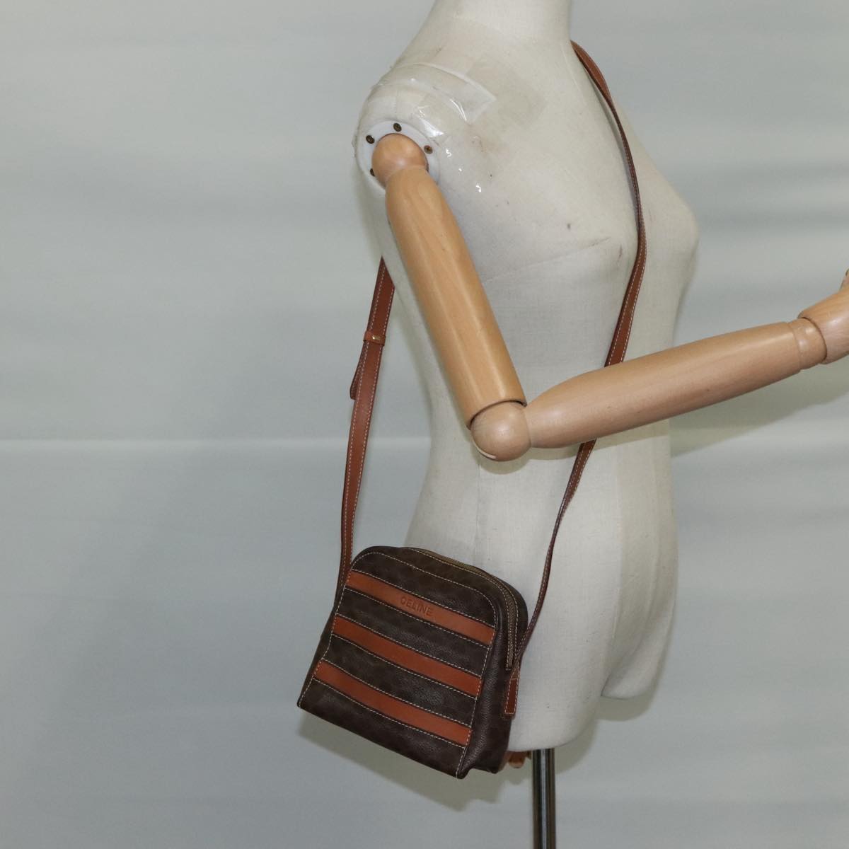 CELINE Macadam Canvas Shoulder Bag PVC Leather Brown Auth 104853