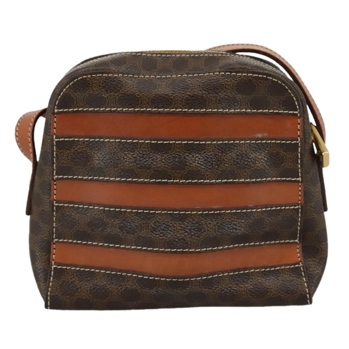CELINE Macadam Canvas Shoulder Bag PVC Leather Brown Auth 104853