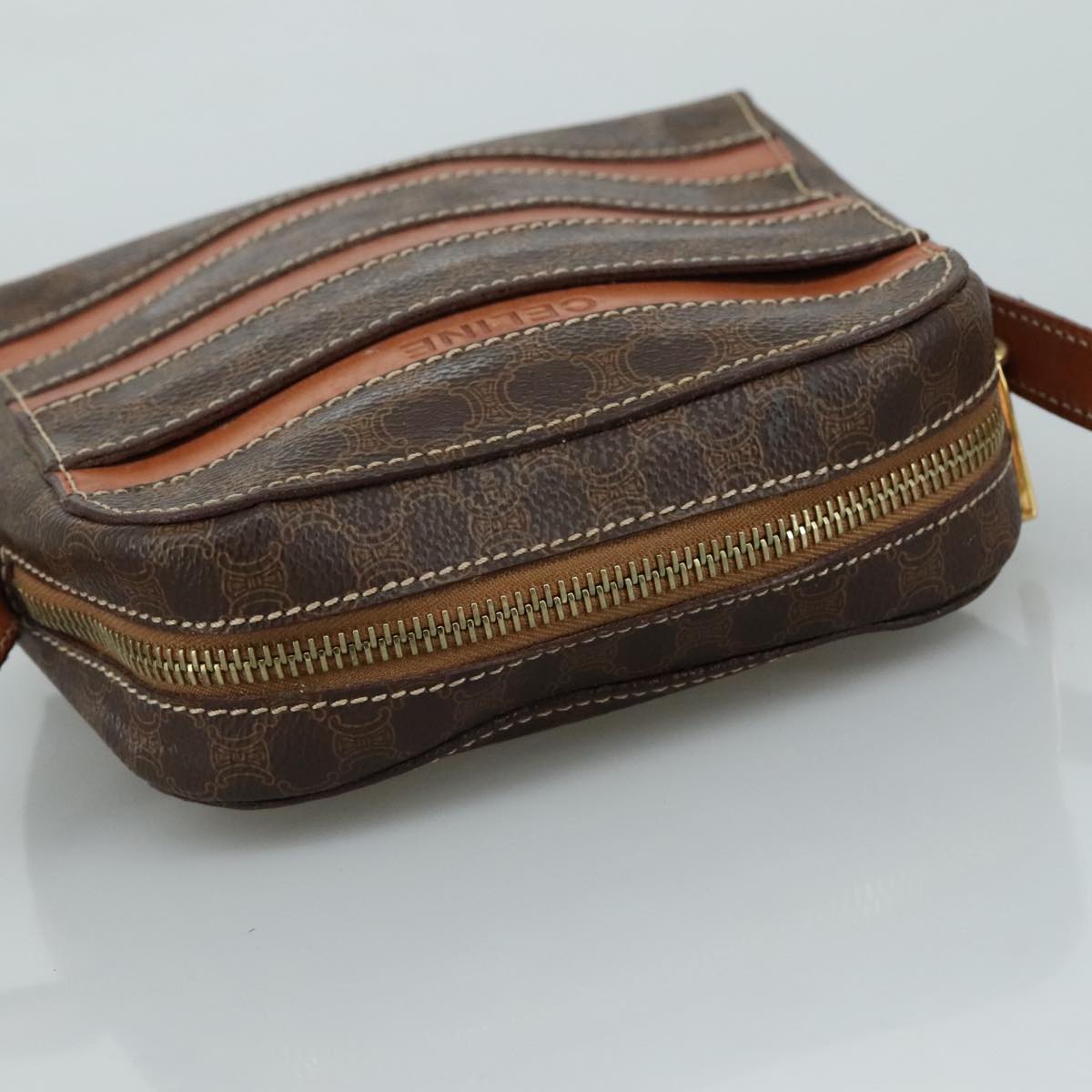 CELINE Macadam Canvas Shoulder Bag PVC Leather Brown Auth 104853