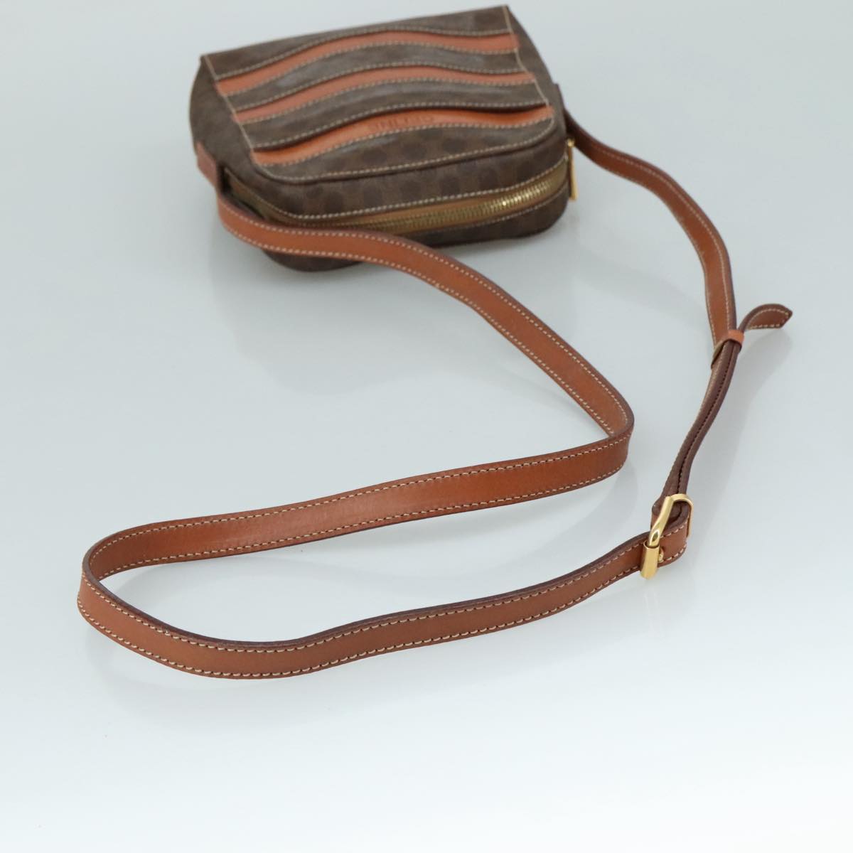 CELINE Macadam Canvas Shoulder Bag PVC Leather Brown Auth 104853