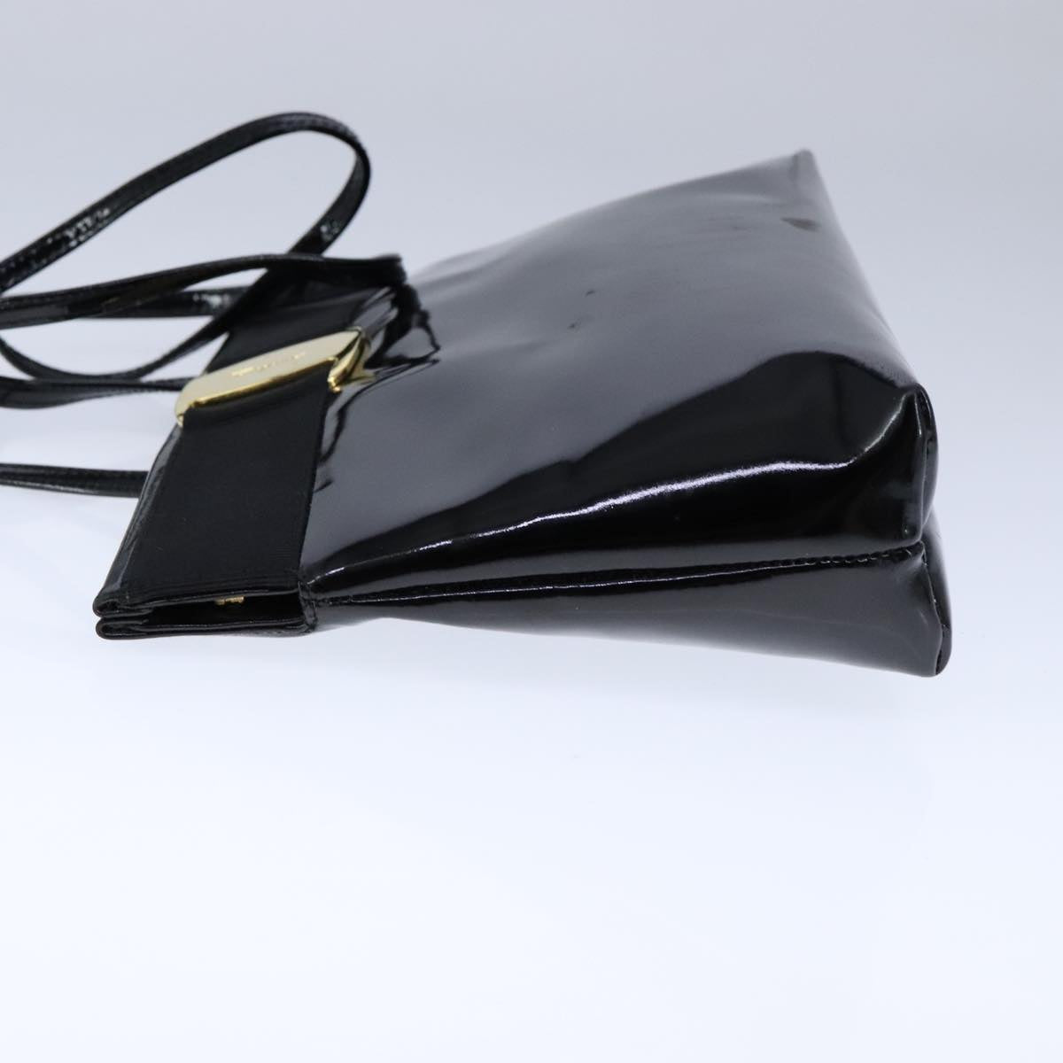 Salvatore Ferragamo Vala Shoulder Bag Enamel Black Auth 104887