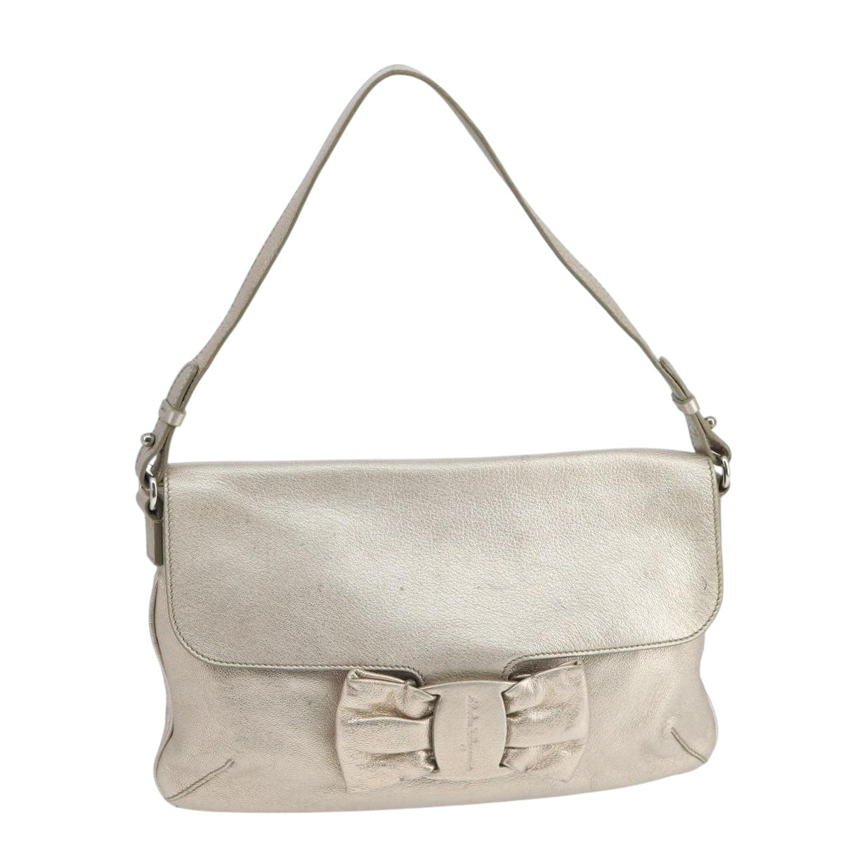 Salvatore Ferragamo Vala Shoulder Bag Leather Champagne Gold Auth 104964