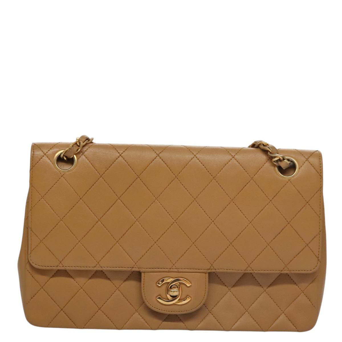 CHANEL Matelasse Chain Shoulder Bag Lamb Skin Brown CC Auth 104997