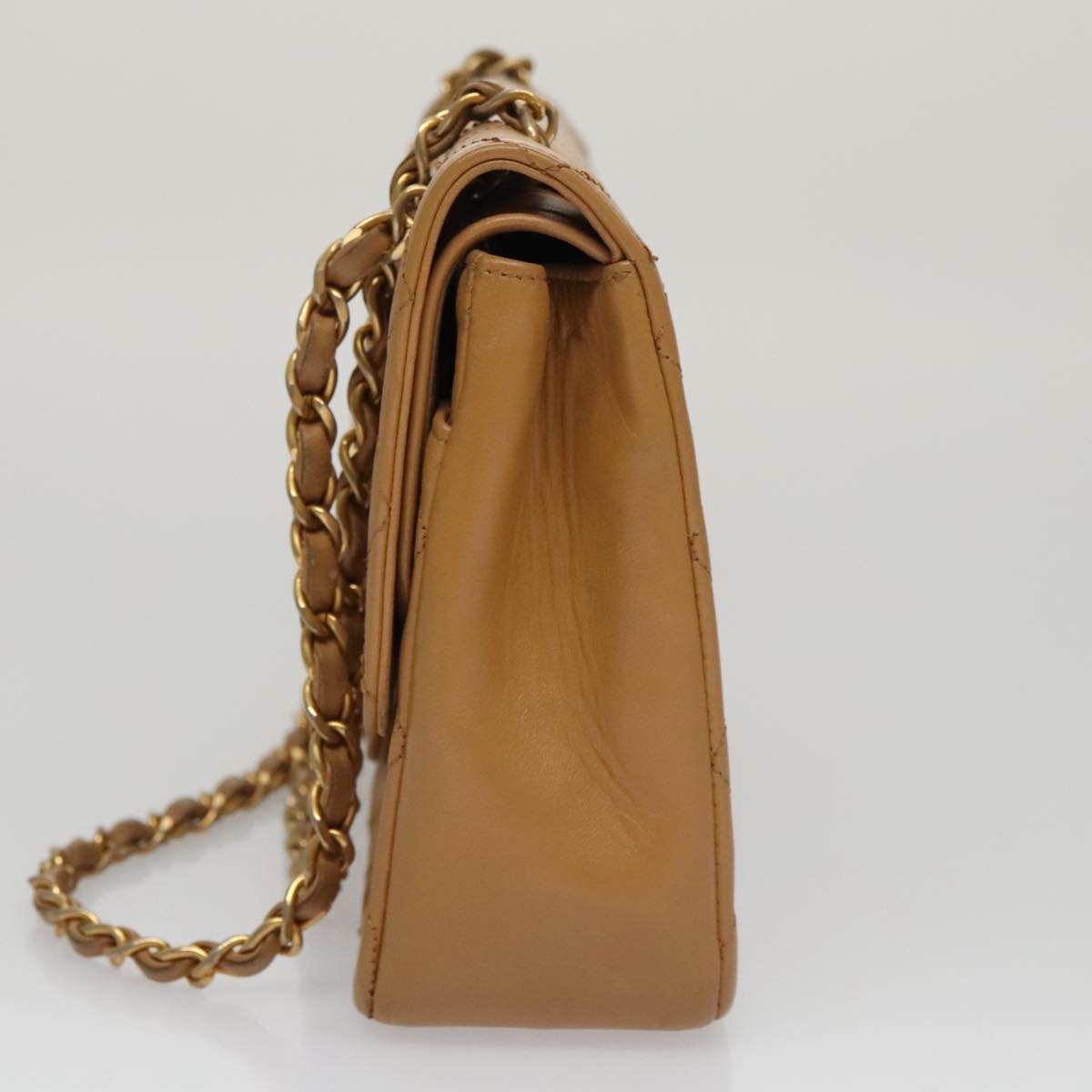 CHANEL Matelasse Chain Shoulder Bag Lamb Skin Brown CC Auth 104997