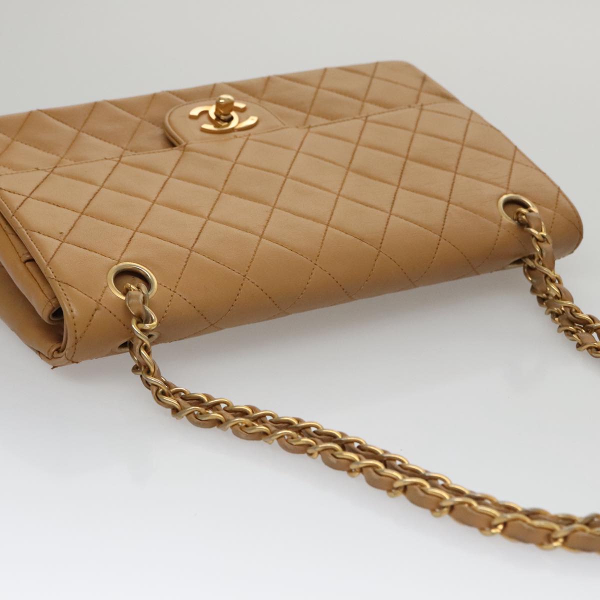 CHANEL Matelasse Chain Shoulder Bag Lamb Skin Brown CC Auth 104997