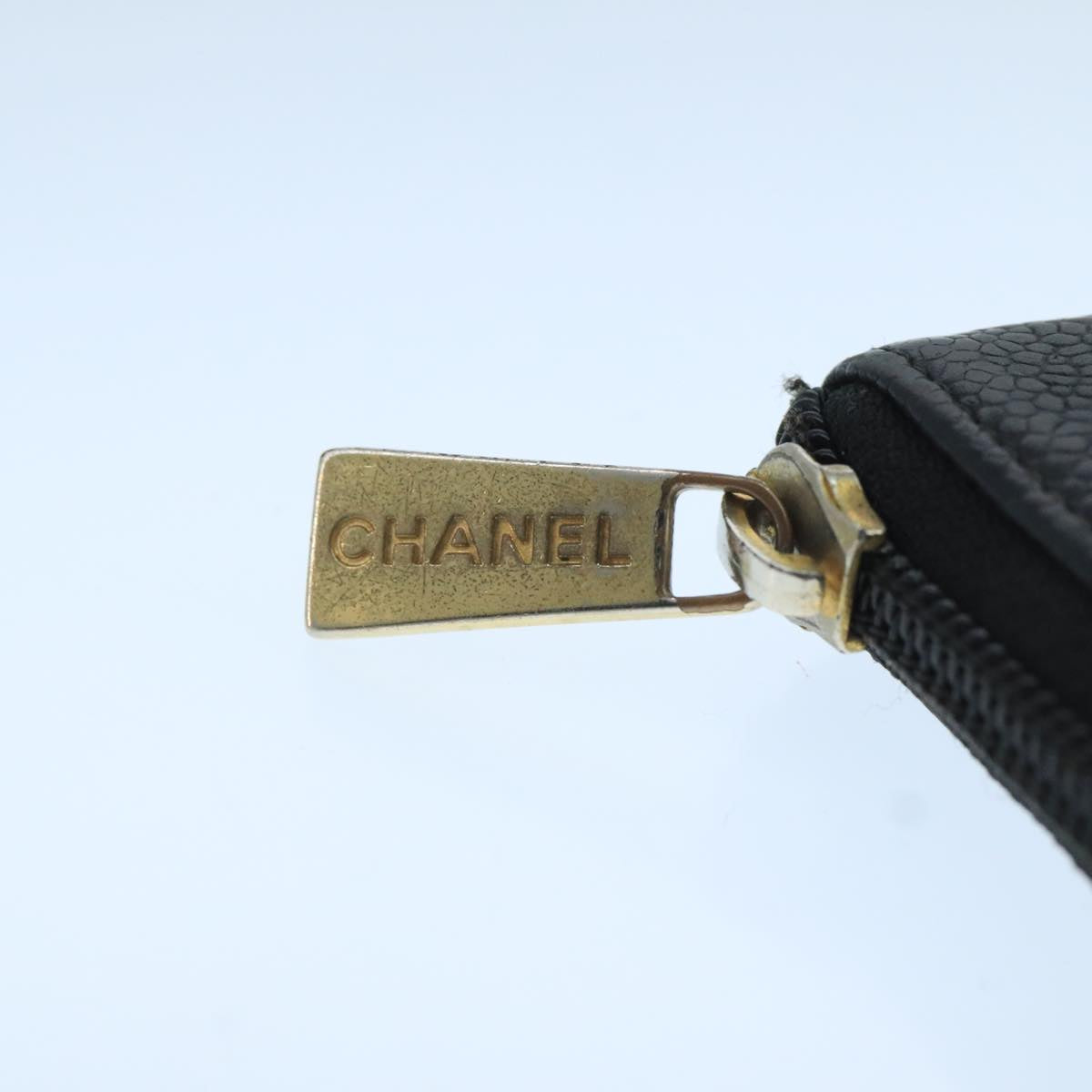 CHANEL COCO Mark Wallet Caviar Skin Black Gold CC Auth 105006