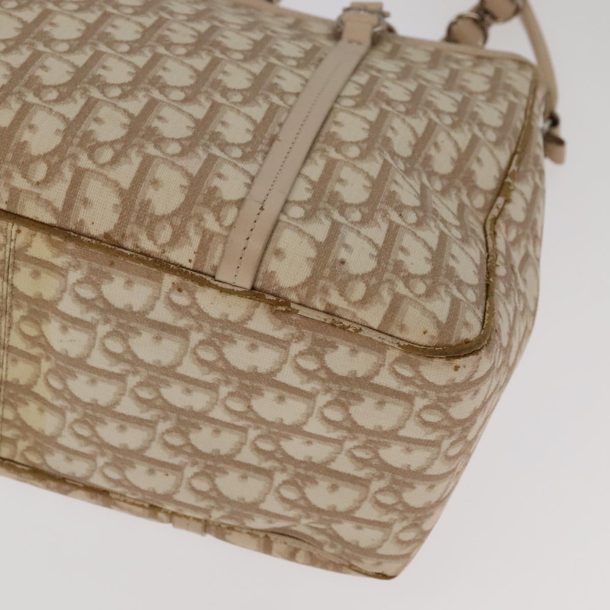 Christian Dior Trotter Canvas Romantic Shoulder Bag PVC Beige Silver Auth 105054