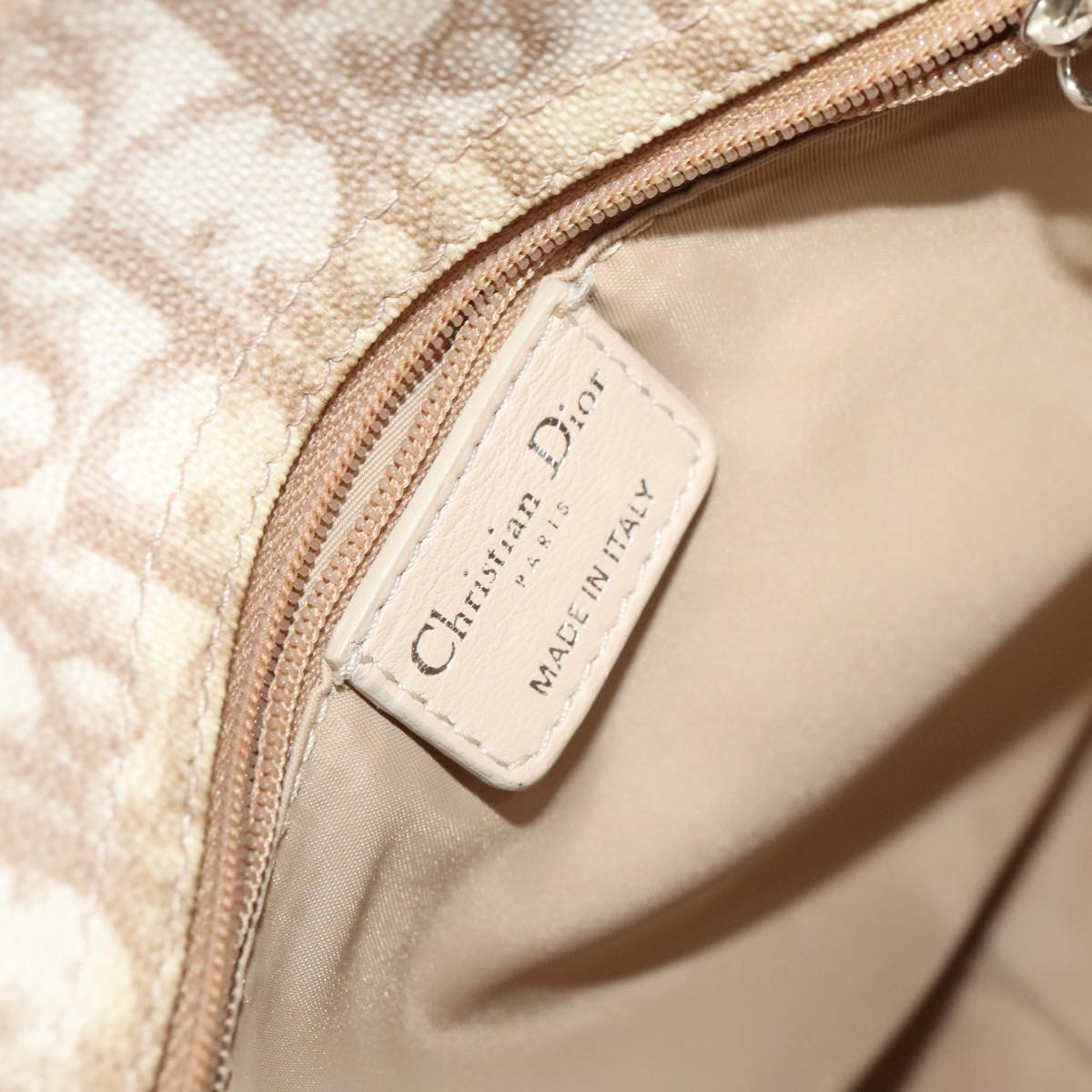 Christian Dior Trotter Canvas Romantic Shoulder Bag PVC Beige Silver Auth 105054