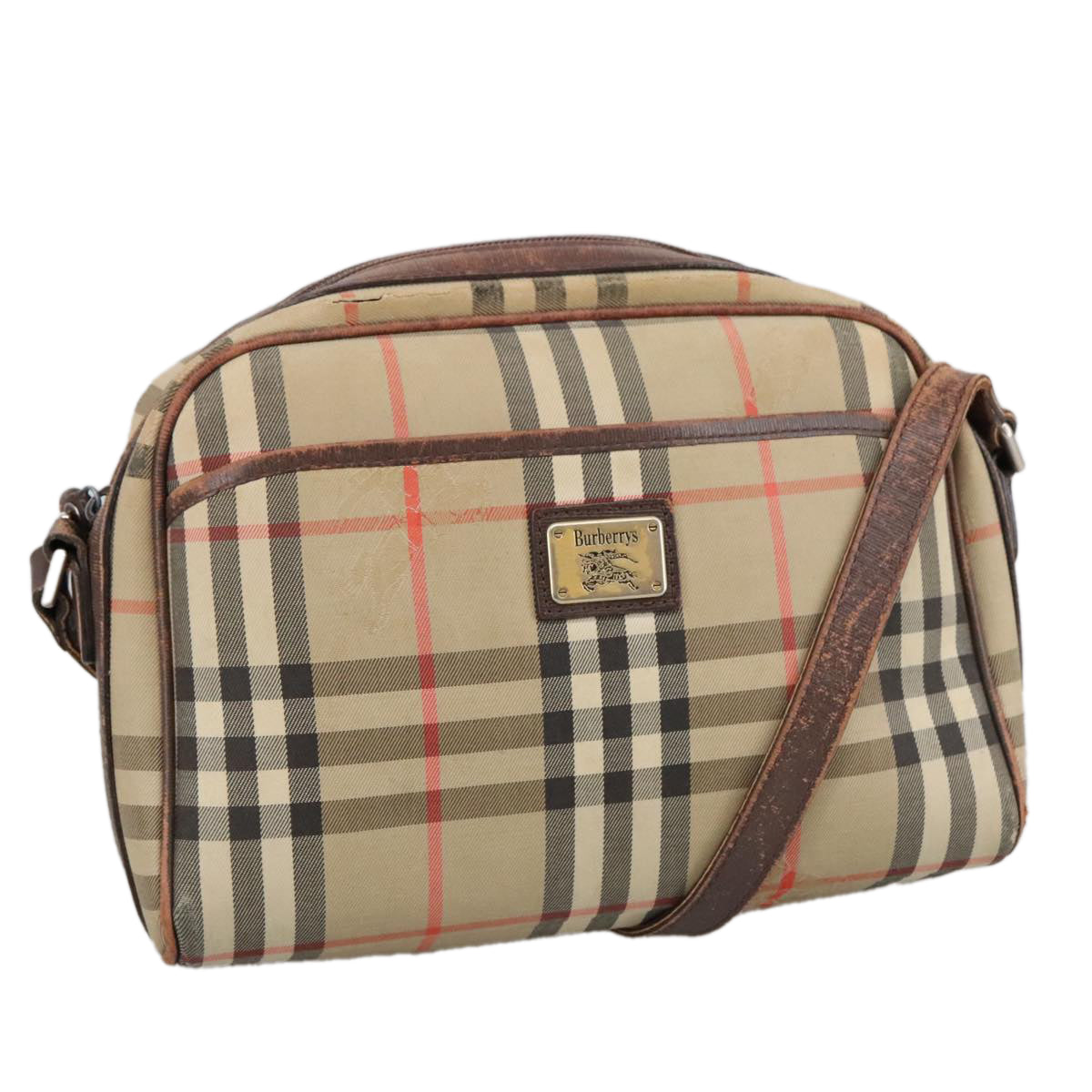 Burberrys Nova Check Shoulder Bag Canvas Beige Auth 105104