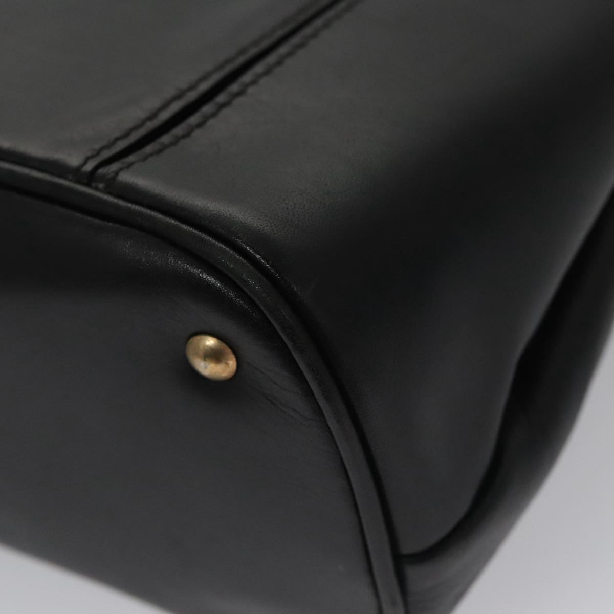 CELINE Shoulder Bag Leather Black Gold Auth 105175