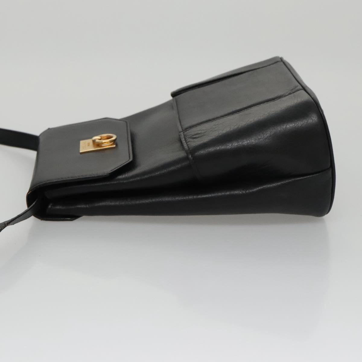 CELINE Shoulder Bag Leather Black Gold Auth 105175