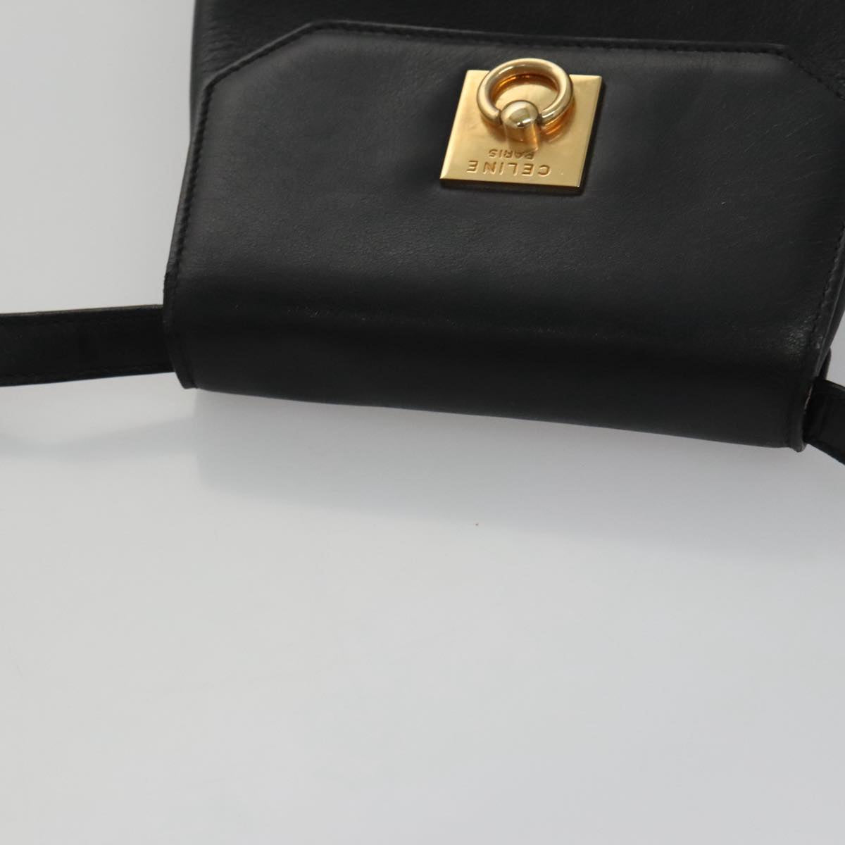 CELINE Shoulder Bag Leather Black Gold Auth 105175
