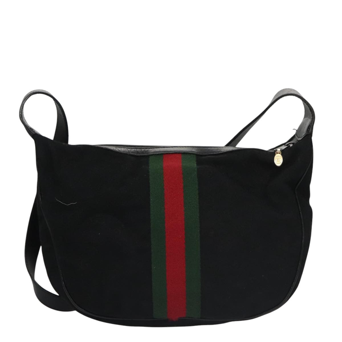 GUCCI GG Canvas Web Sherry Line Shoulder Bag Black Red 001 3840 5 Auth 105200