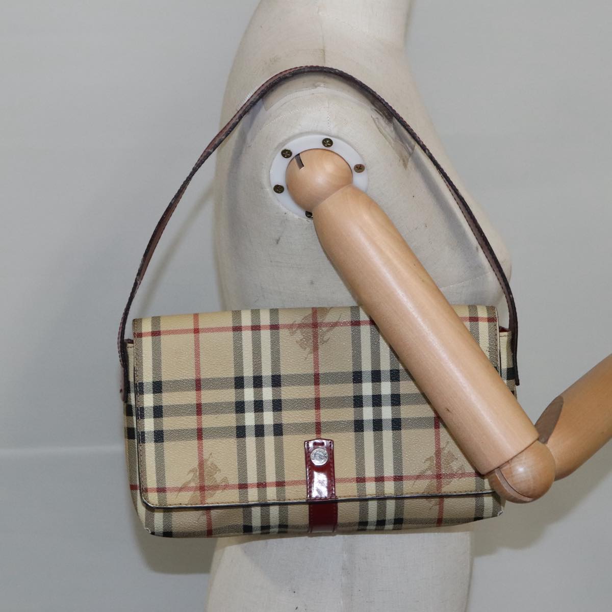 BURBERRY Nova Check Shoulder Bag PVC Beige Auth 105207