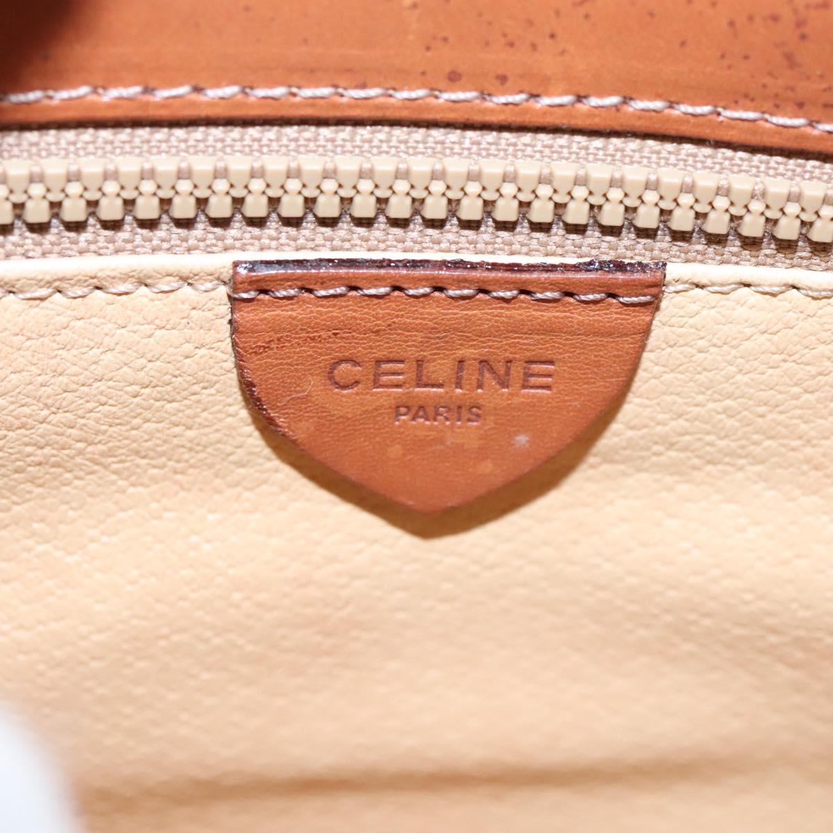 CELINE Macadam Canvas Shoulder Bag Beige Gold Auth 105220