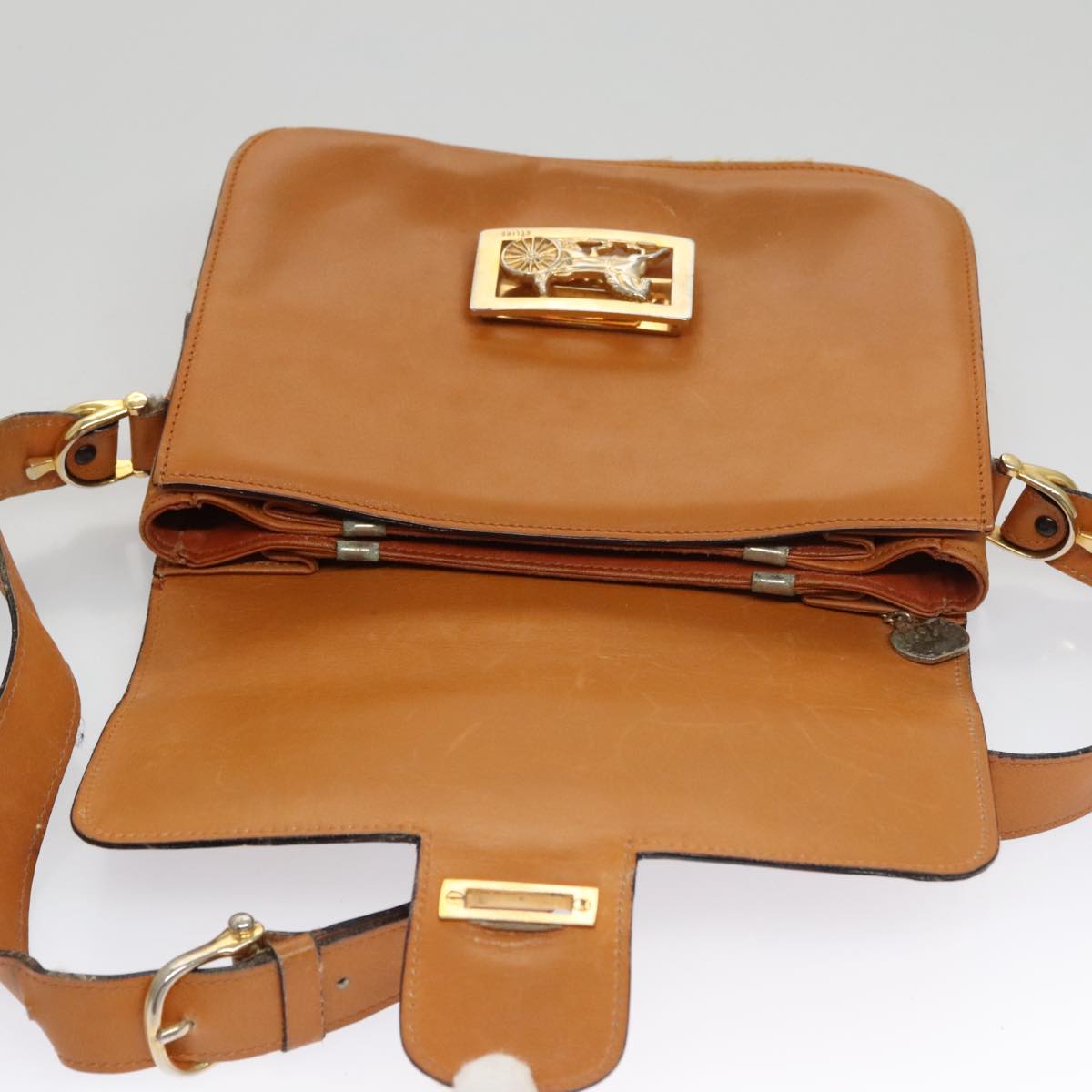 CELINE Horse Carriage Shoulder Bag Leather Brown Gold Auth 105223