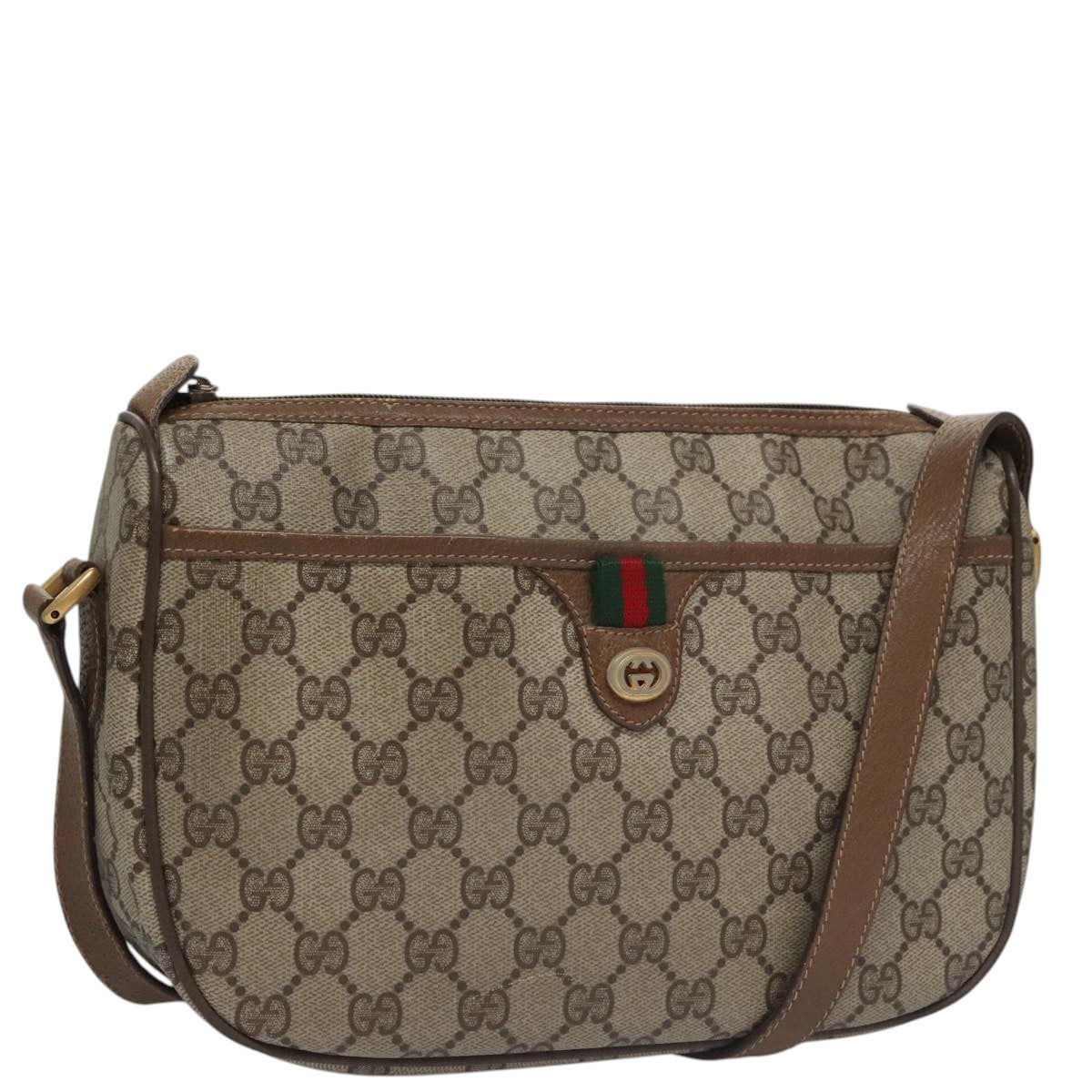 GUCCI GG Supreme Web Sherry Line Shoulder Bag PVC Beige 89 02 077 Auth 105239