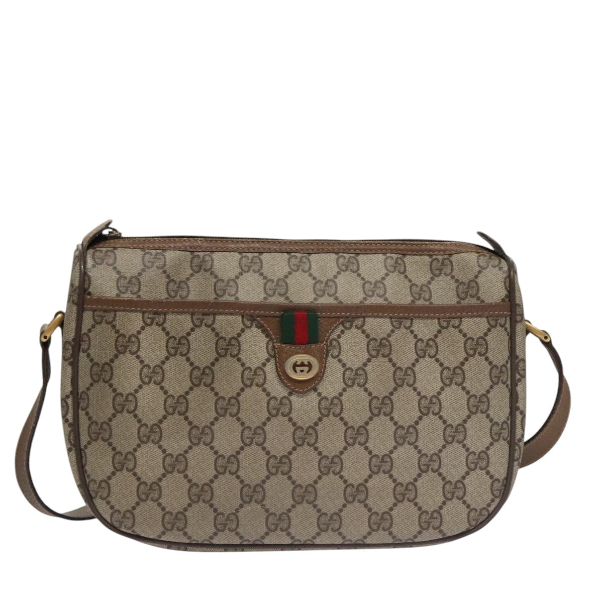 GUCCI GG Supreme Web Sherry Line Shoulder Bag PVC Beige 89 02 077 Auth 105239