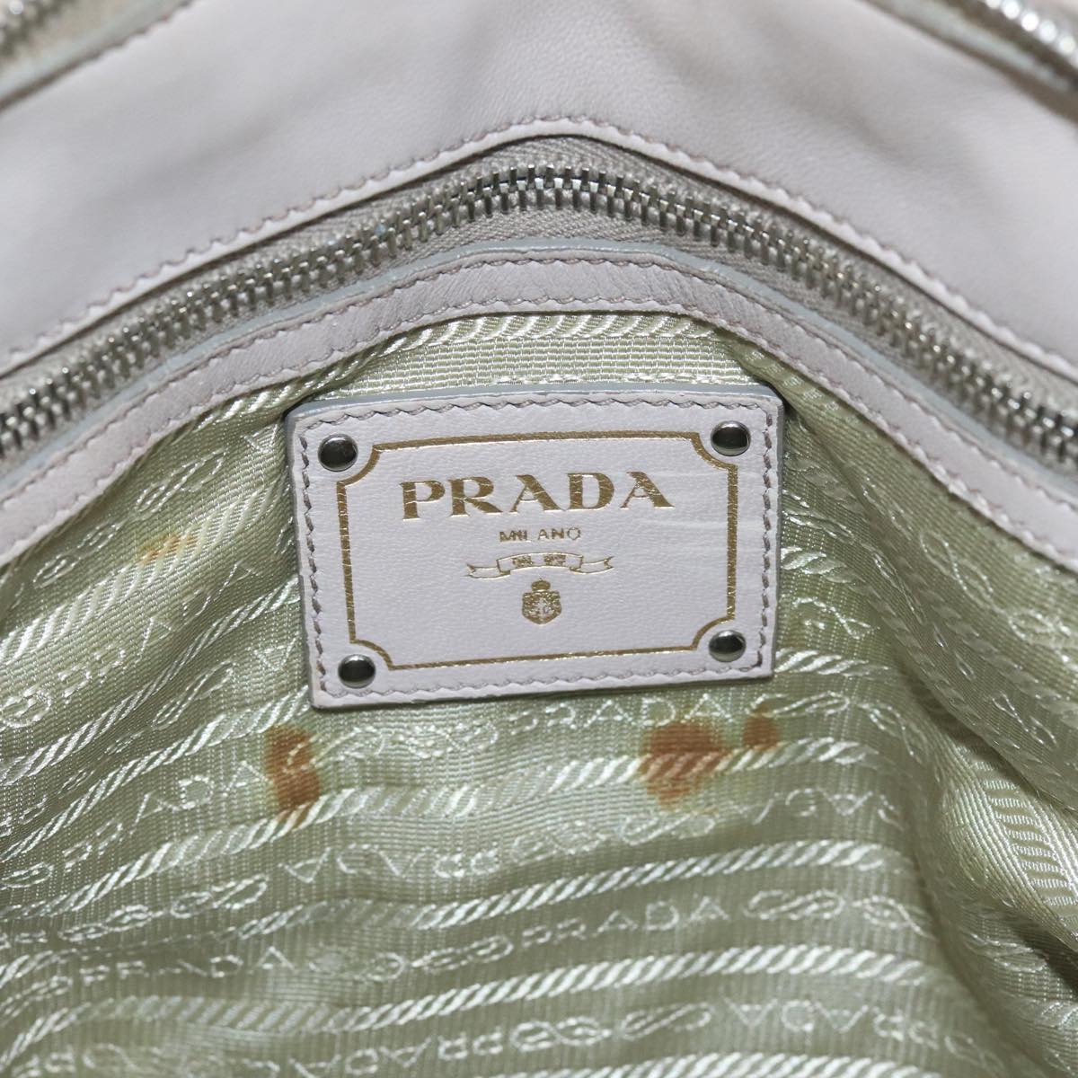 PRADA Hand Bag Leather 2way Beige Silver Auth 105240