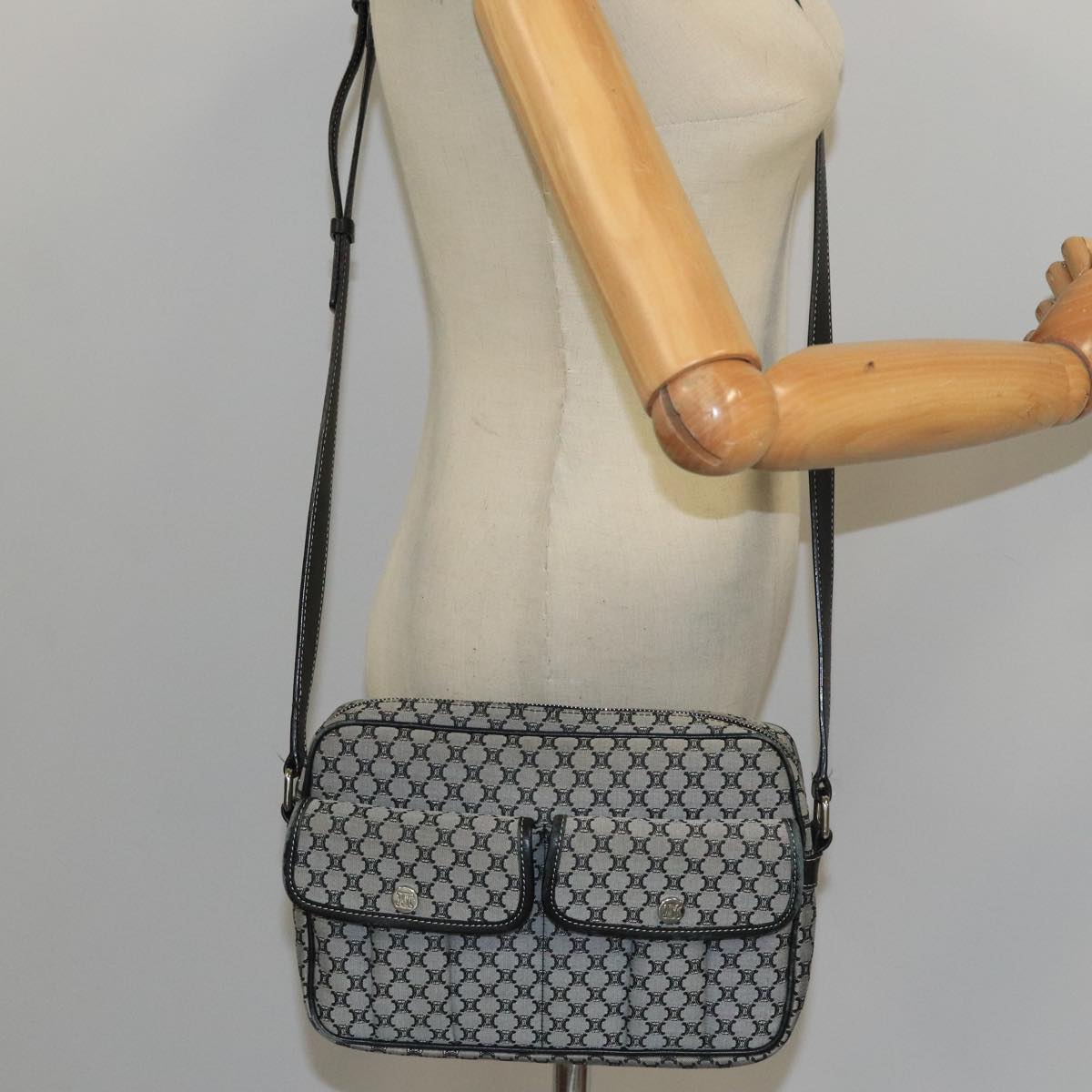 CELINE Macadam Canvas Shoulder Bag Gray Auth 105245